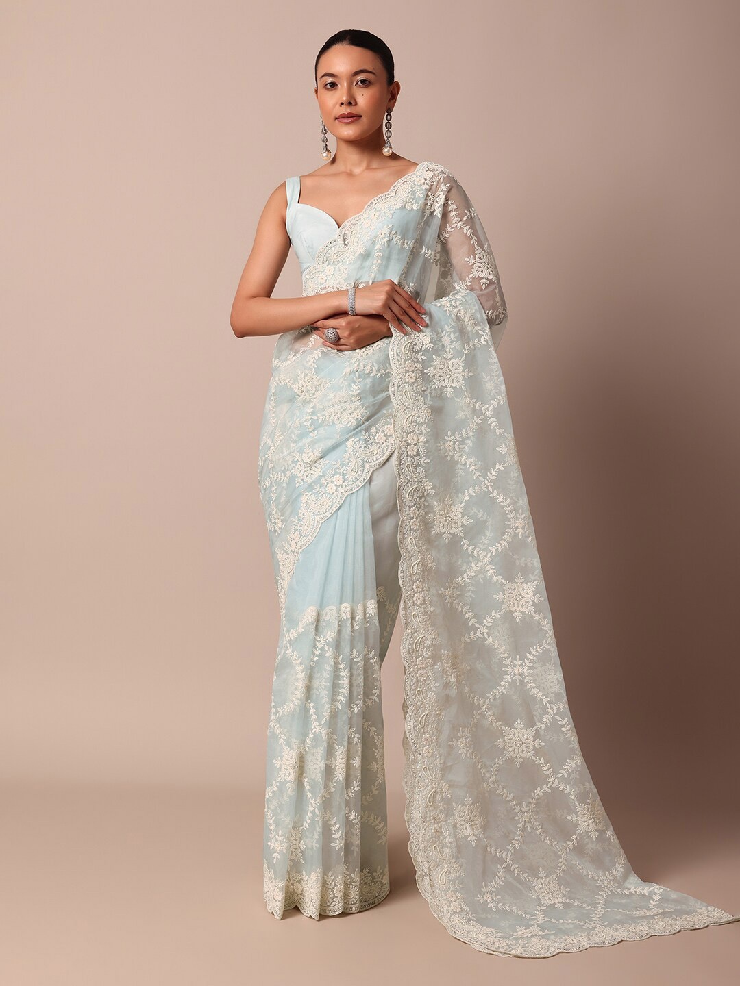 

KALKI Fashion Floral Embroidered Organza Saree, Blue