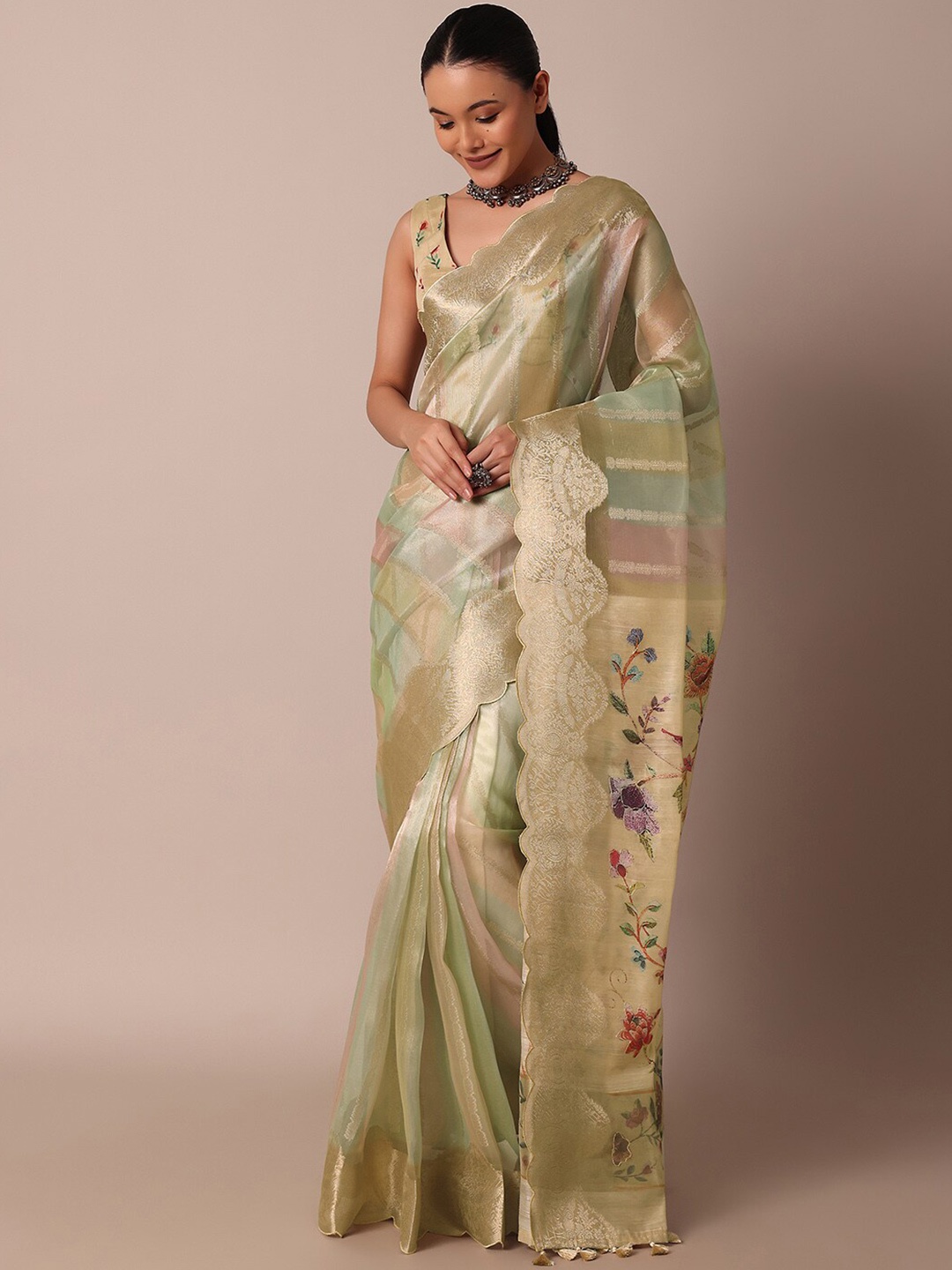 

KALKI Fashion Ethnic Motifs Woven Design Zari Saree, Beige