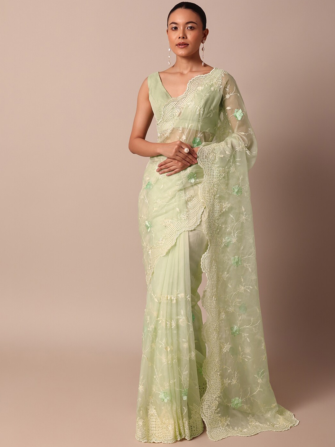 

KALKI Fashion Floral Embroidered Organza Saree, Green