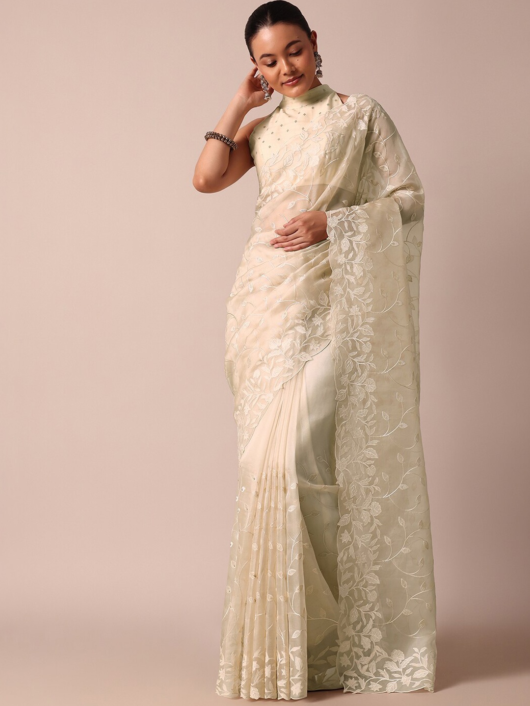 

KALKI Fashion Floral Embroidered Organza Saree, Beige