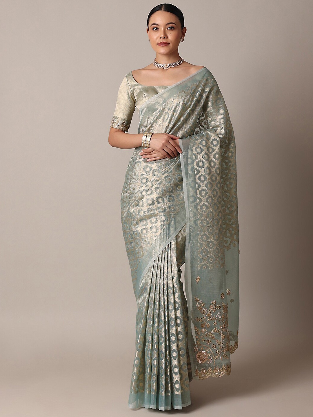 

KALKI Fashion Woven Design Ethnic Motifs Zari Saree, Blue