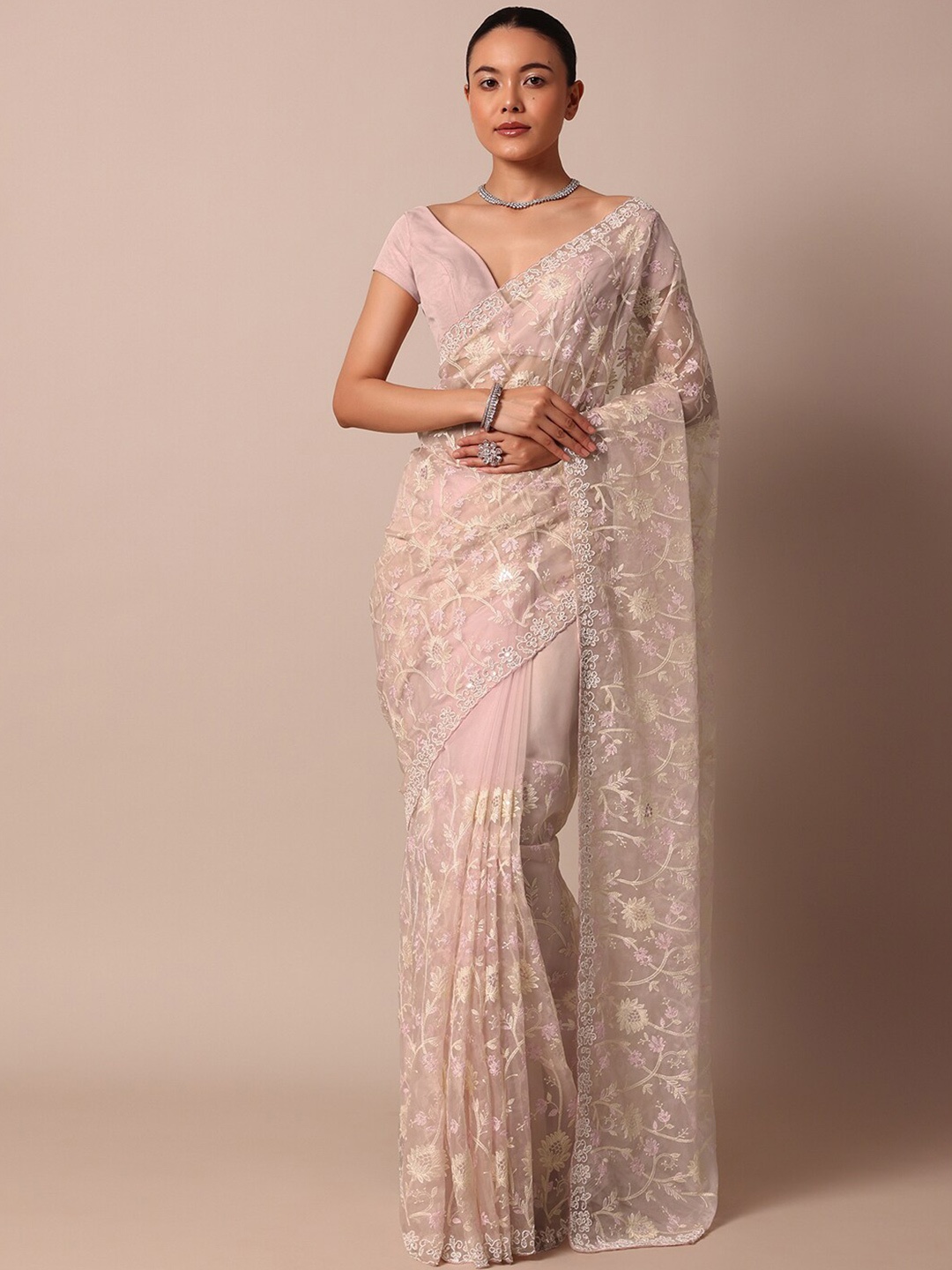 

KALKI Fashion Floral Embroidered Organza Sarees, Pink