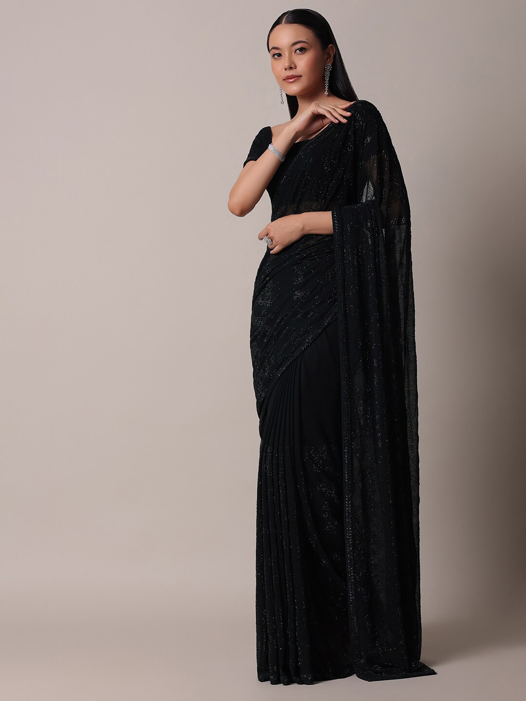 

KALKI Fashion Embellished Embroidered Saree, Black