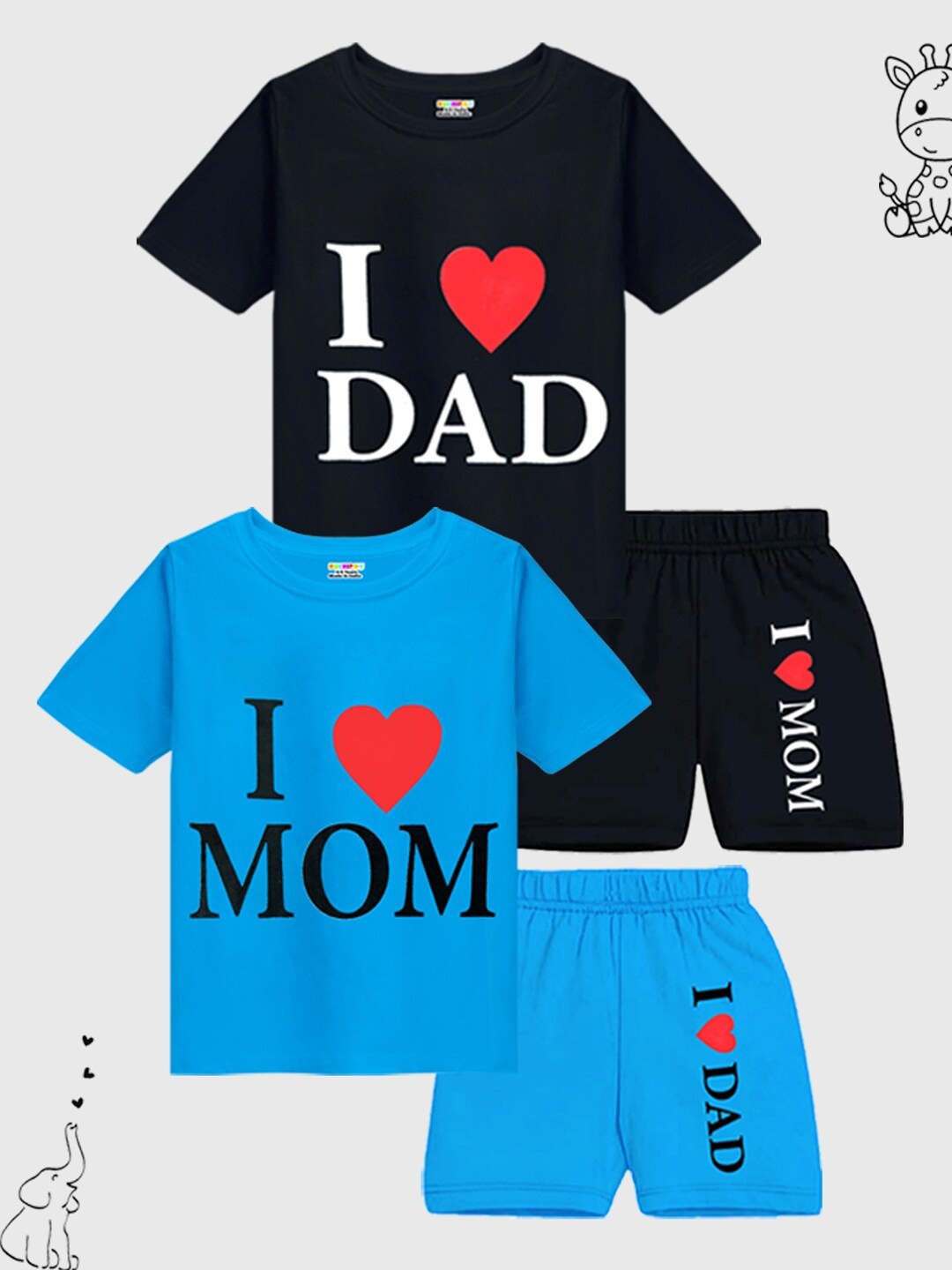 

KUCHIPOO Boys Pack of 2 Printed Round Neck T-shirt with Shorts, Blue