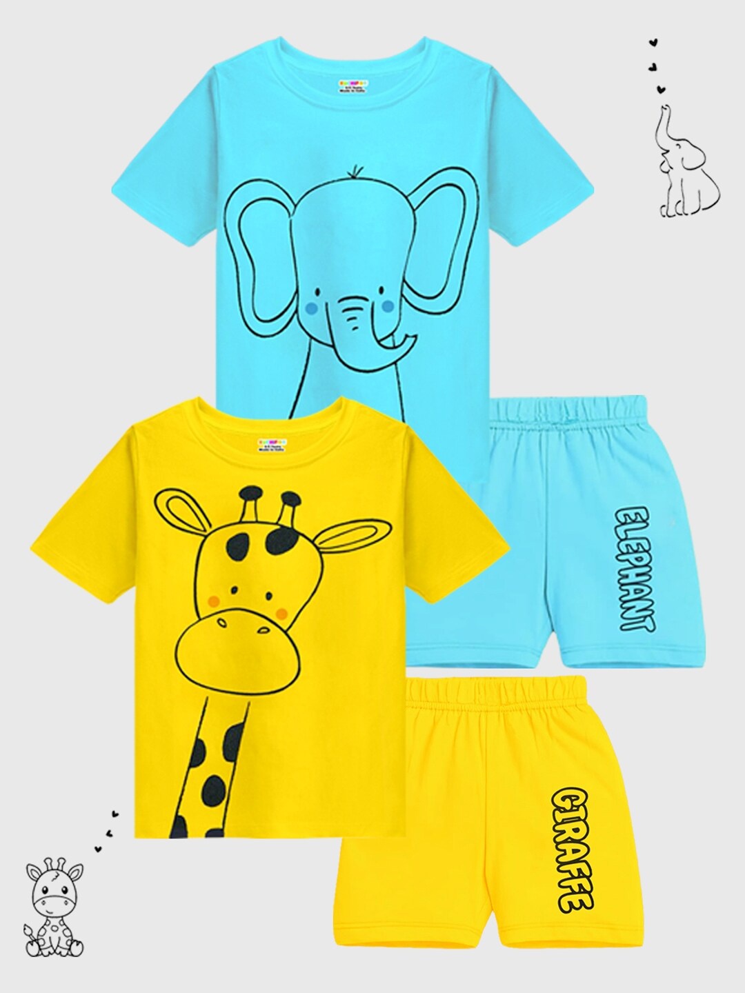 

KUCHIPOO Boys Pack of 2 Printed Round Neck T-shirt with Shorts, Blue