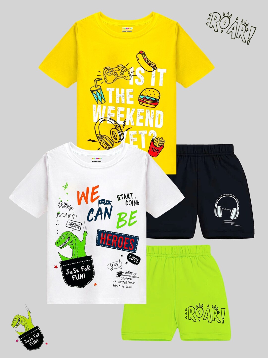 

KUCHIPOO Boys Pack of 2 Printed Clothing Set, Yellow