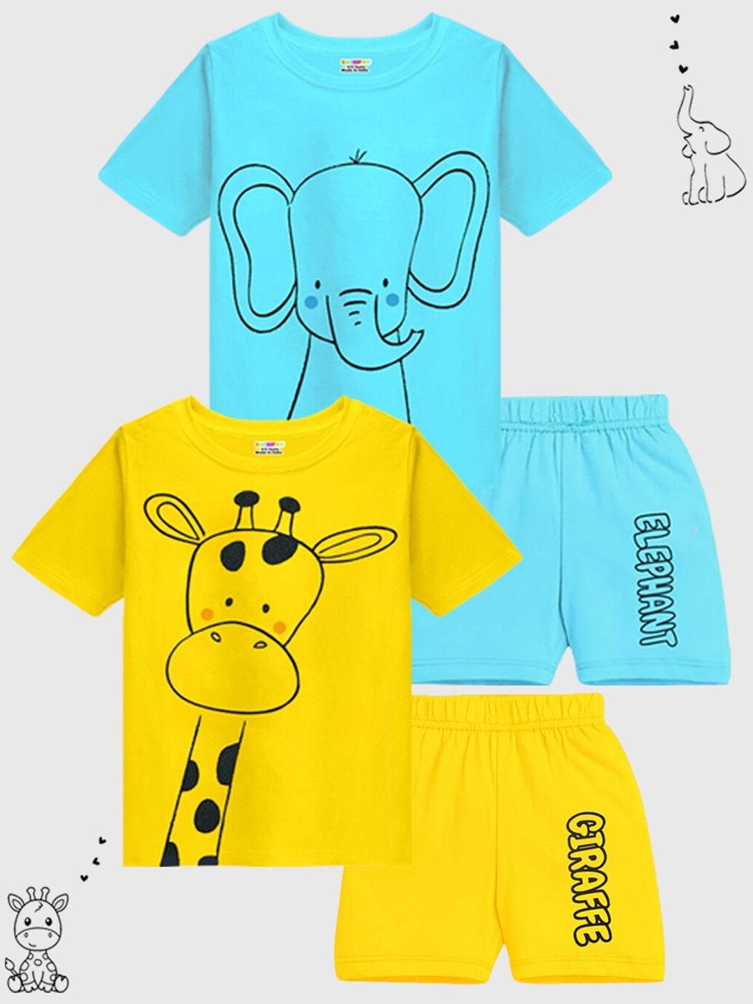 

KUCHIPOO Boys Pack of 2 Printed Round Neck T-shirt with Shorts, Blue