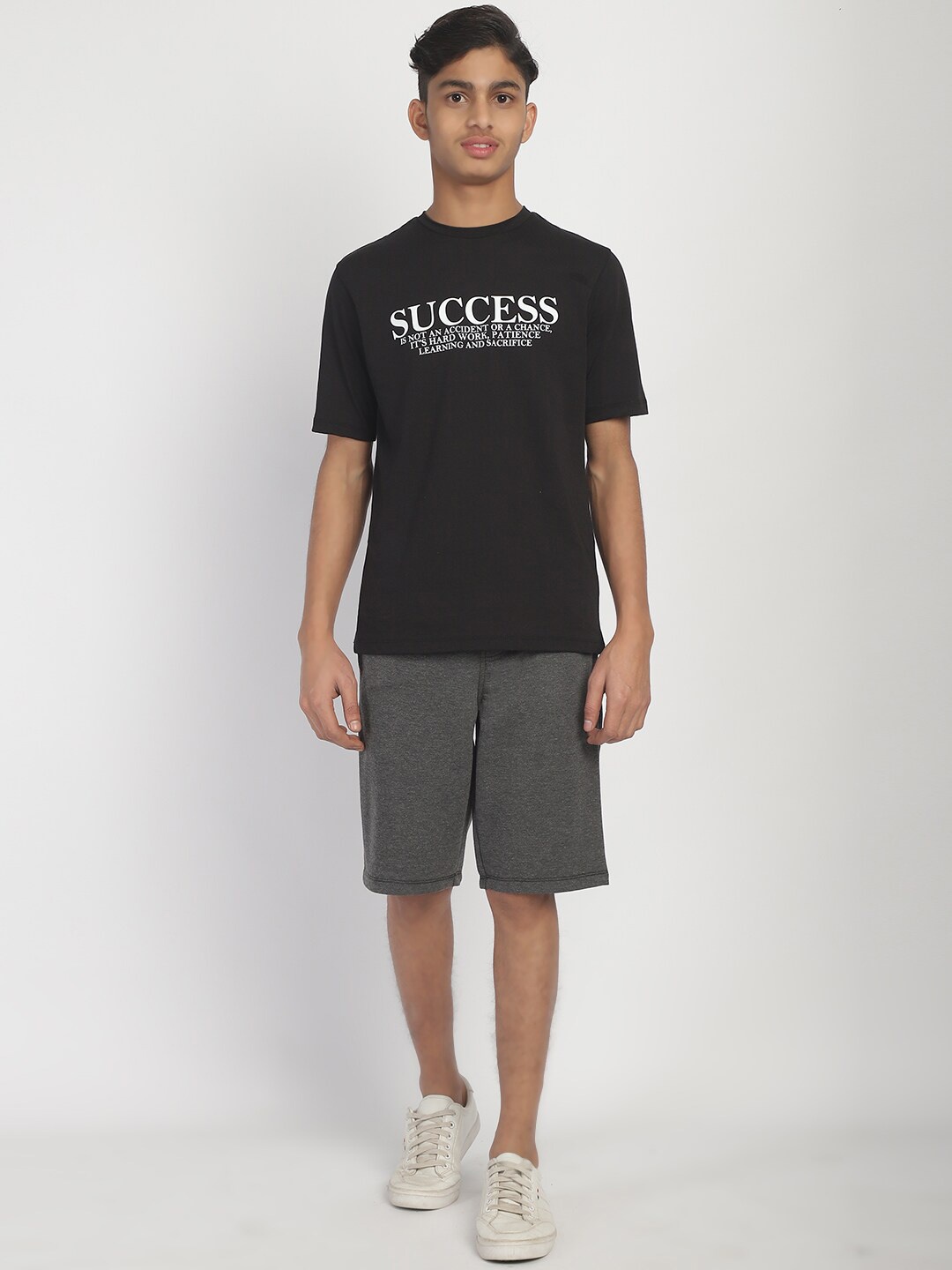 

Rute Boys Printed Round Neck Short Sleeves T shirt & Shorts, Black