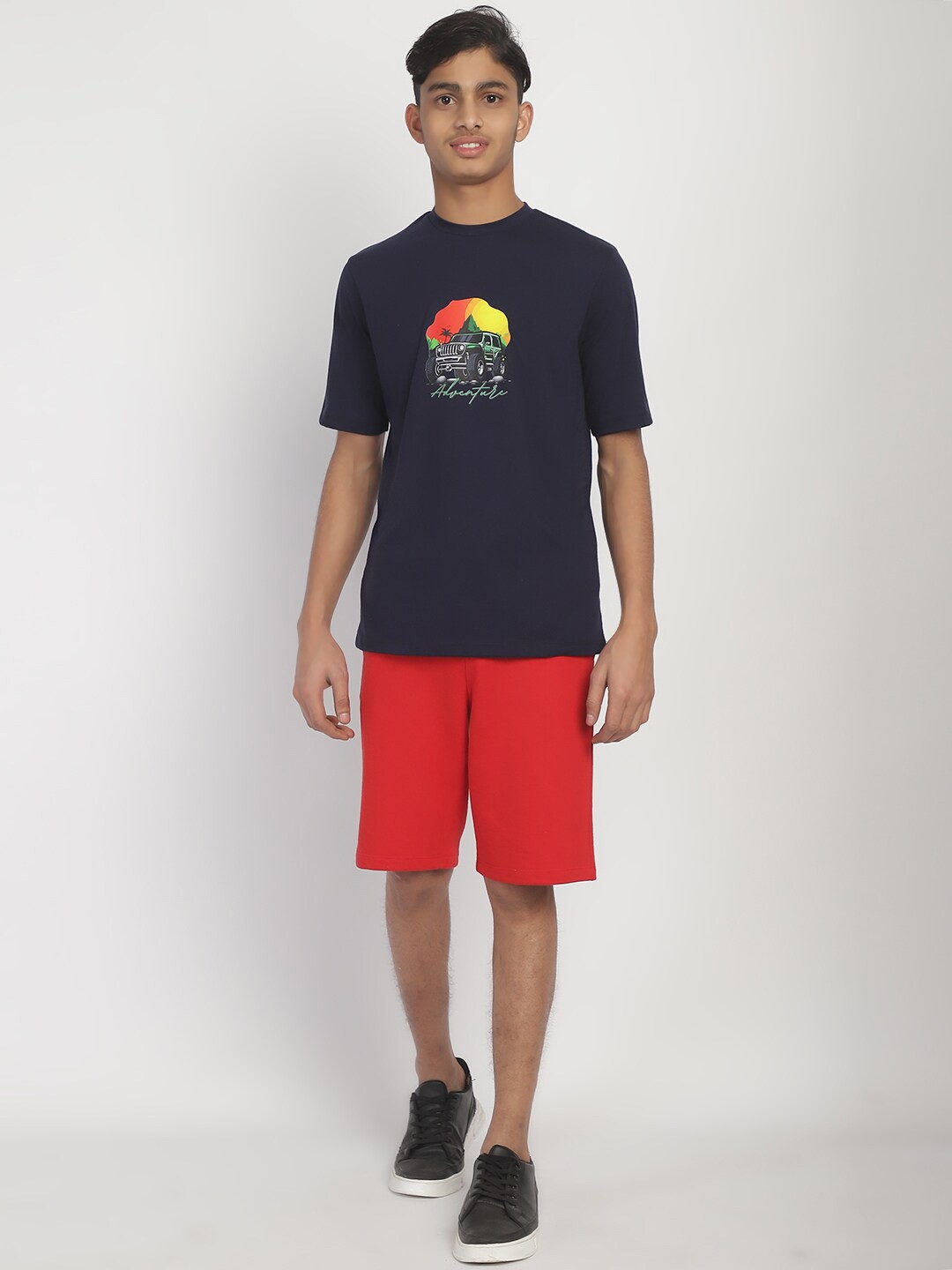 

Rute Boys Printed Round Neck Short Sleeves T shirt & Shorts, Navy blue