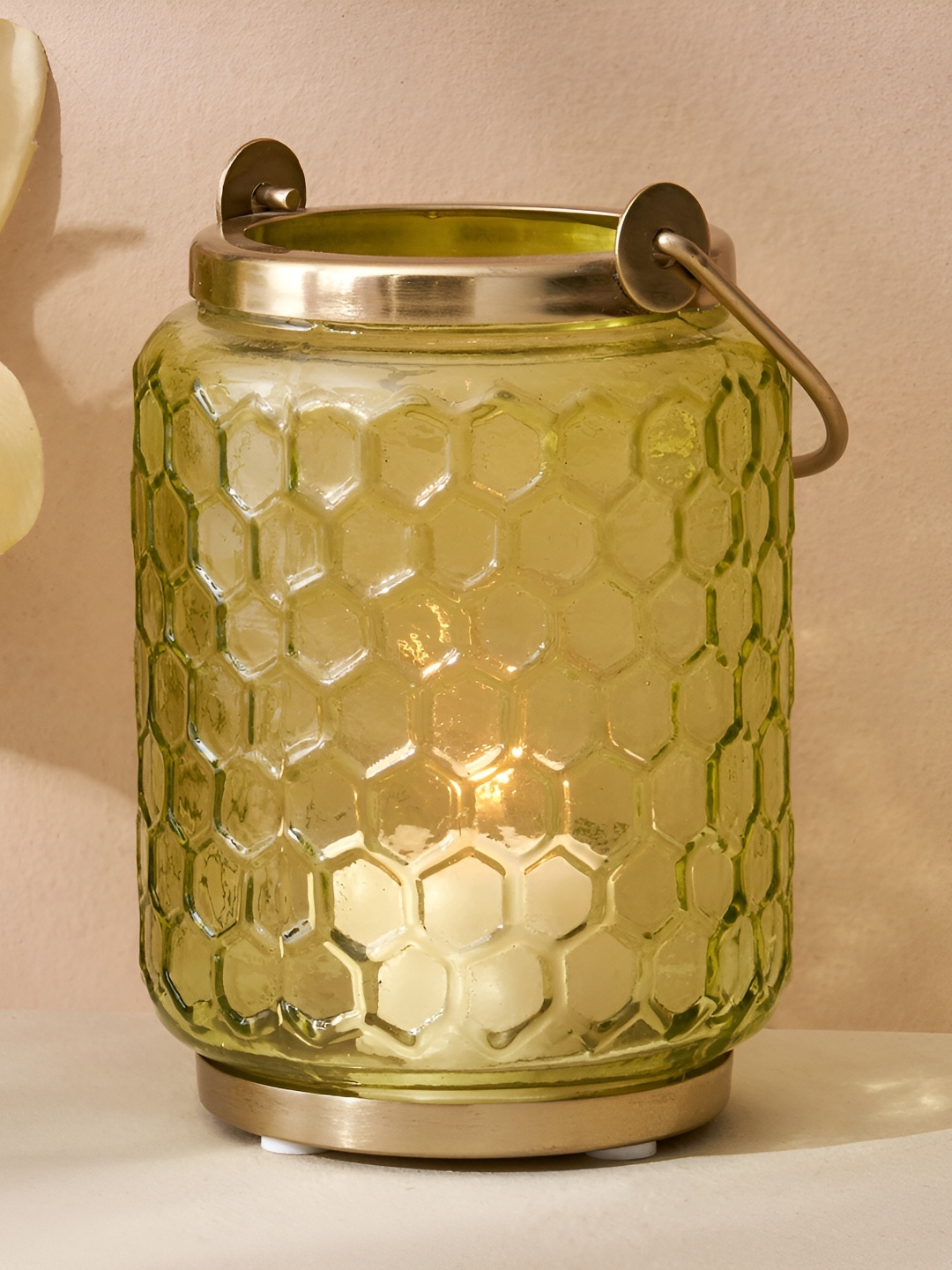 

Home Centre Green & Beige Glass Honeycomb Textured Lantern