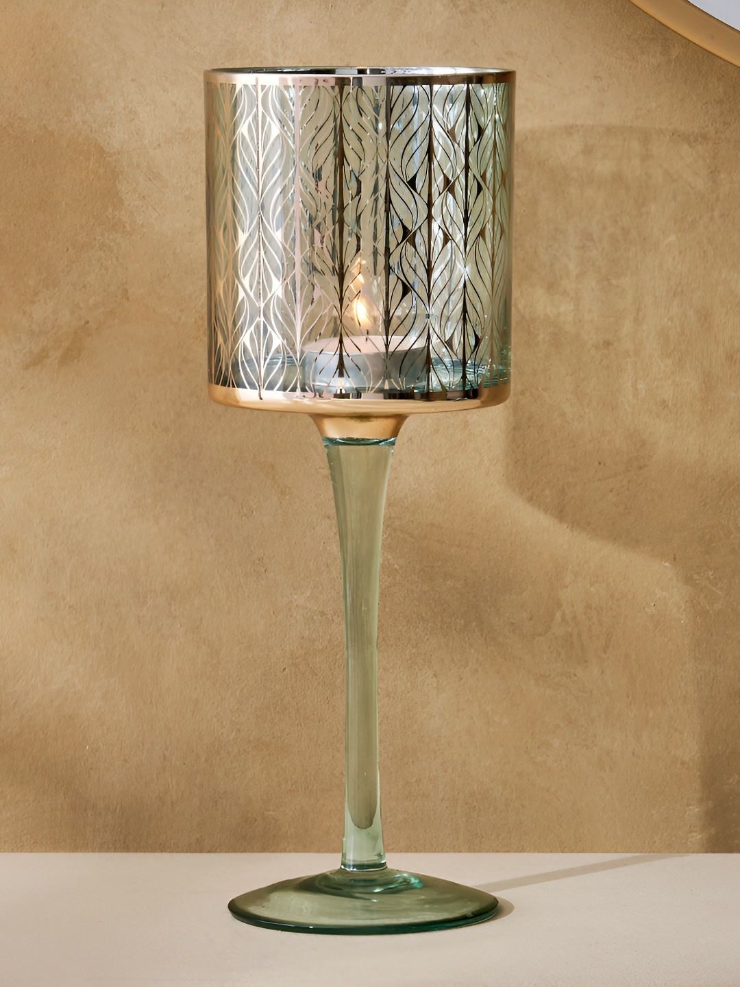 

Home Centre Green & Beige Glass Pedestal T-Light Holder