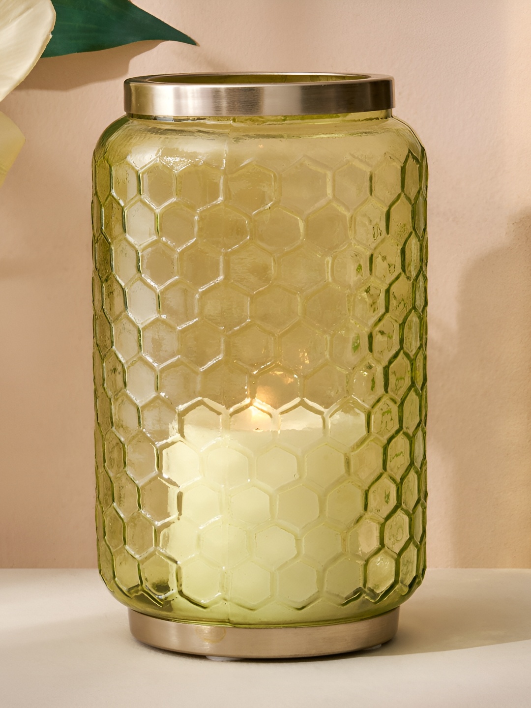 

Home Centre Green Glass Honeycomb Textured Votive Holder