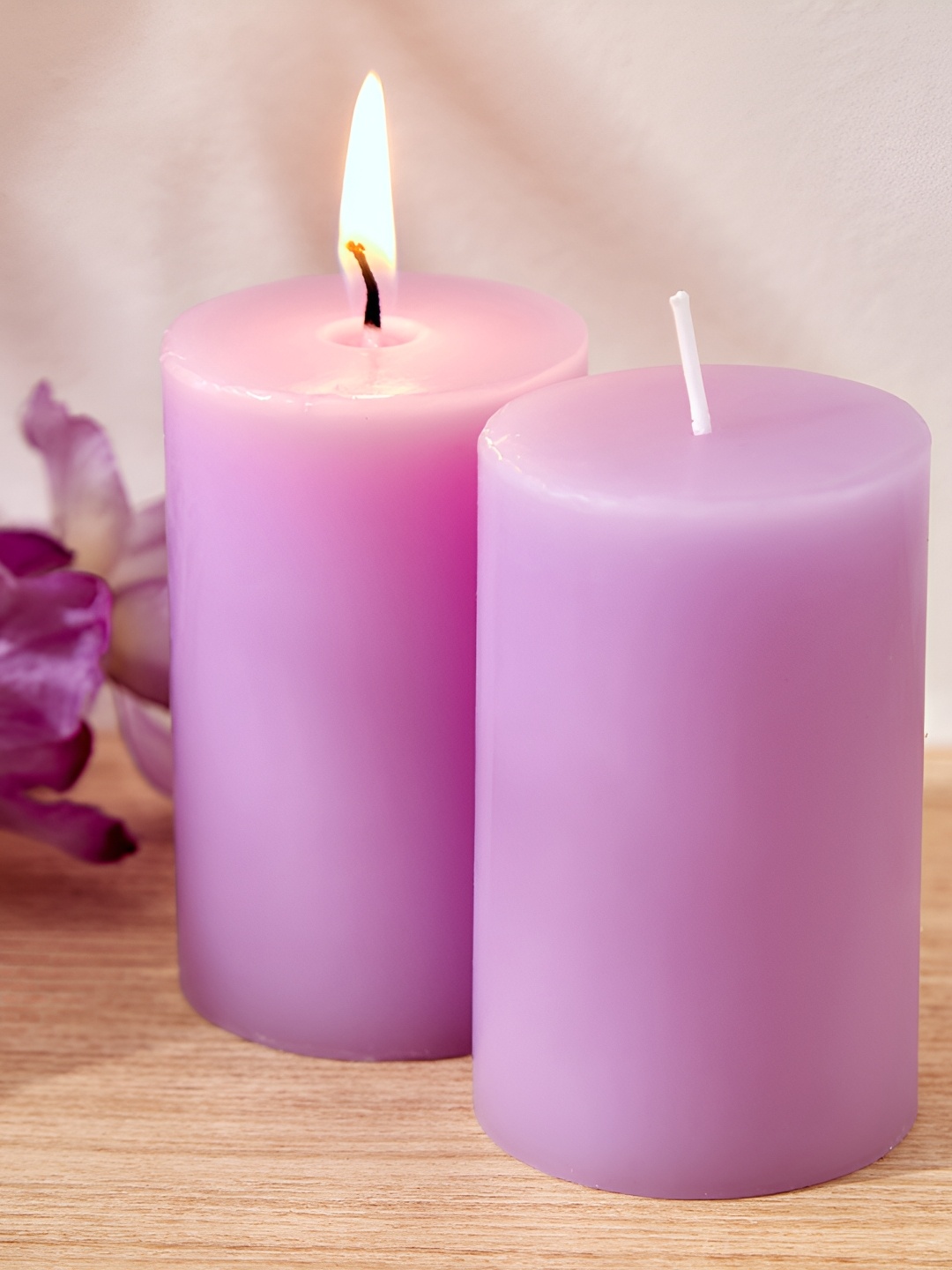 

Home Centre Purple 2 Pieces Wax Lavender Scented Pillar Candle