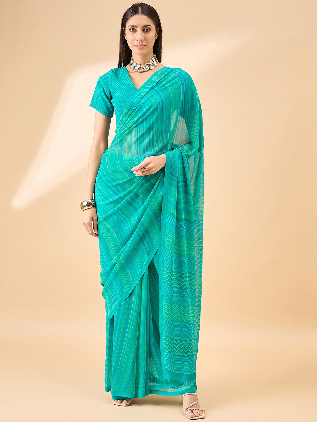 

Anouk Striped Printed Saree, Blue