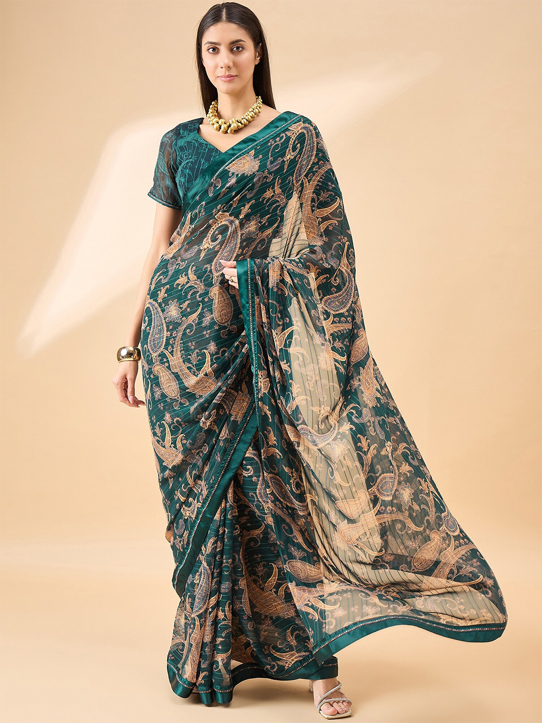 

Anouk Floral Printed Pure Georgette Saree, Teal