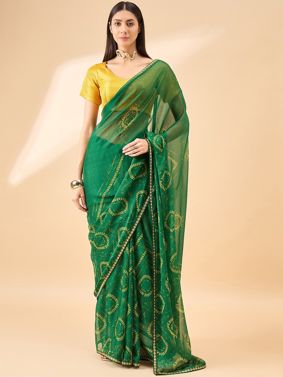 

Anouk Bandhani Embroidered Pure Chiffon Saree, Green