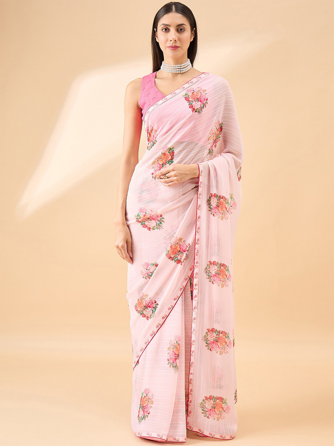 

Anouk Floral Printed Pure Georgette Saree, Pink