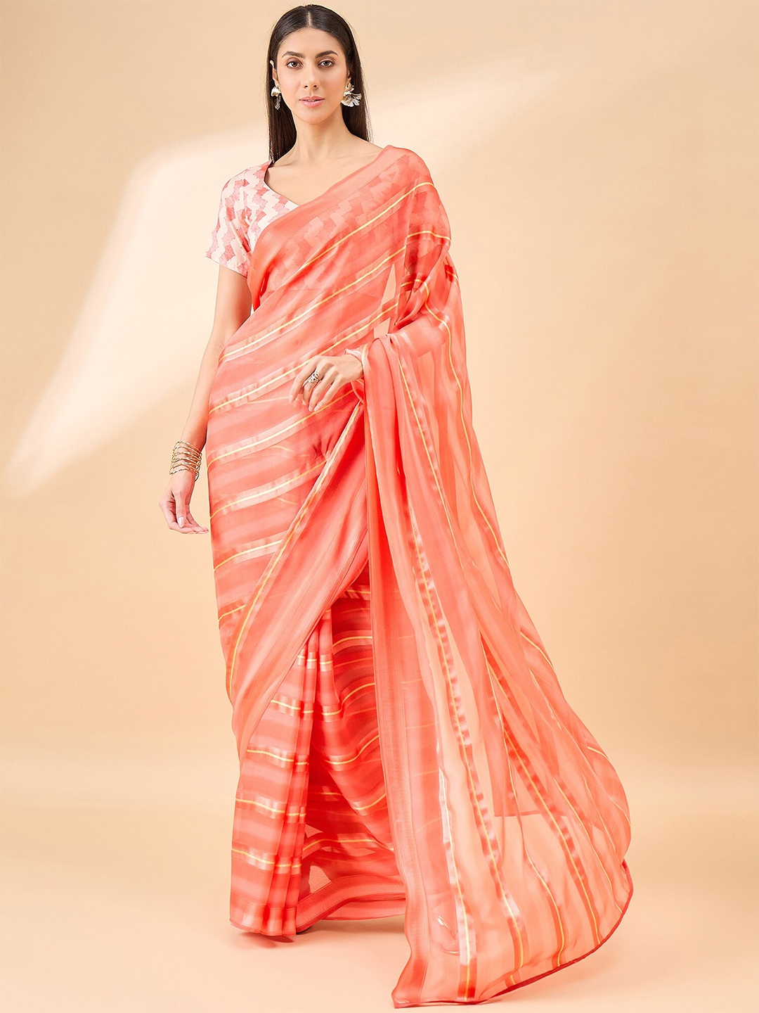 

Anouk Striped Pure Chiffon Saree, Orange