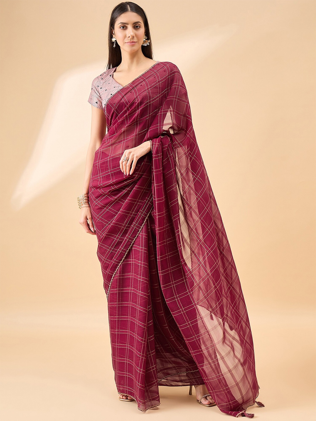 

Anouk Checked Printed Pure Chiffon Saree, Purple