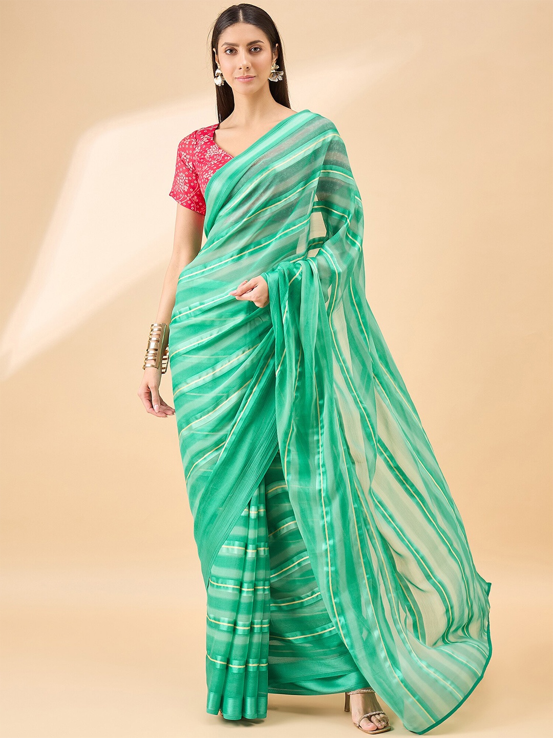 

Anouk Striped Pure Chiffon Saree, Green