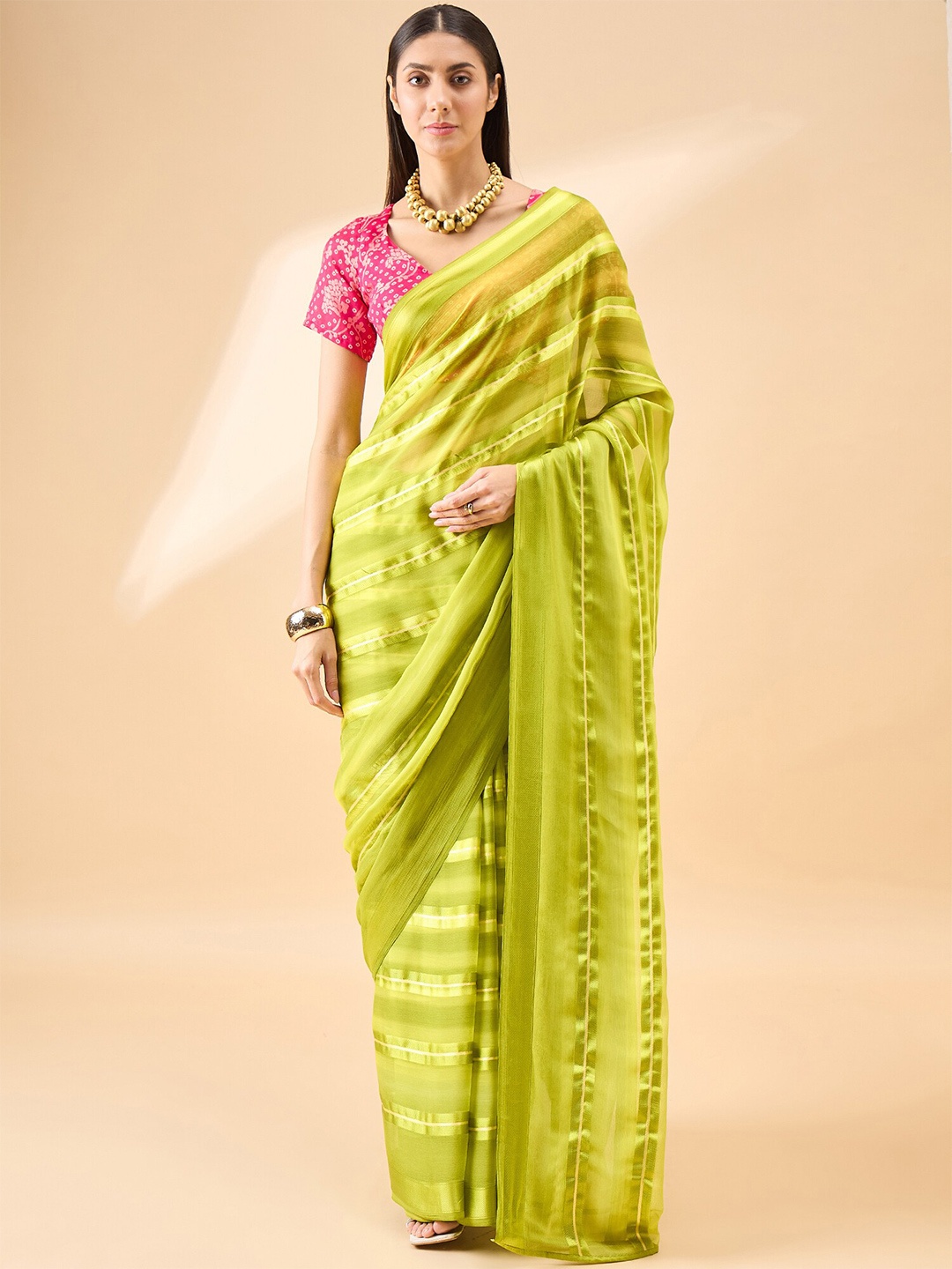 

Anouk Striped Pure Chiffon Saree, Green