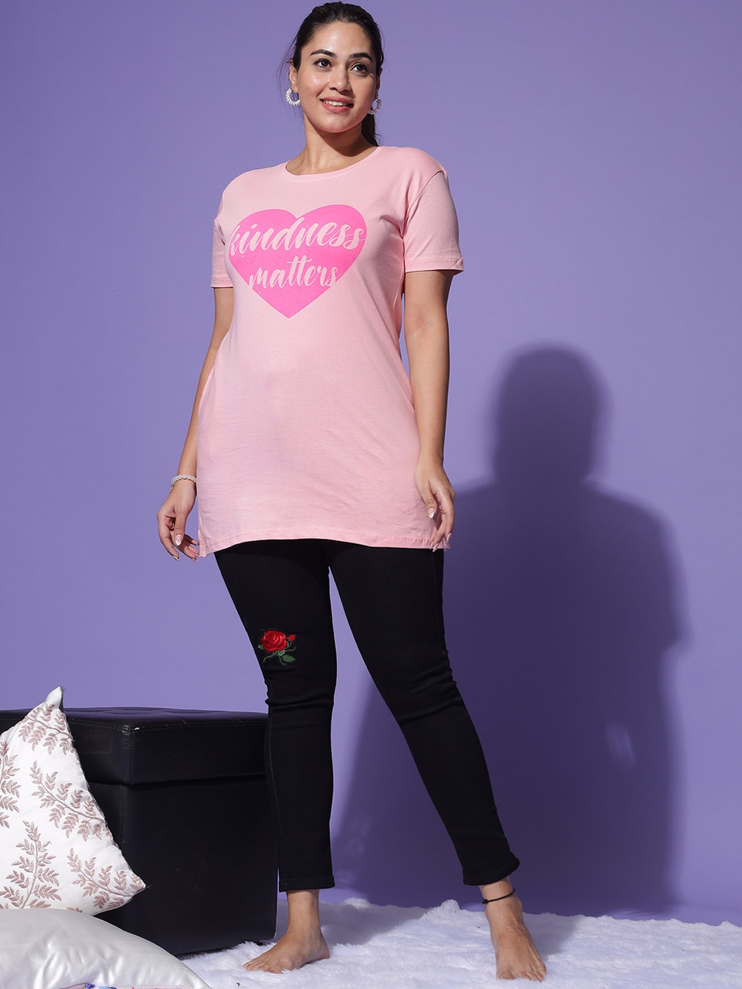 

9shines Label Printed Cotton Lounge T-shirt, Pink