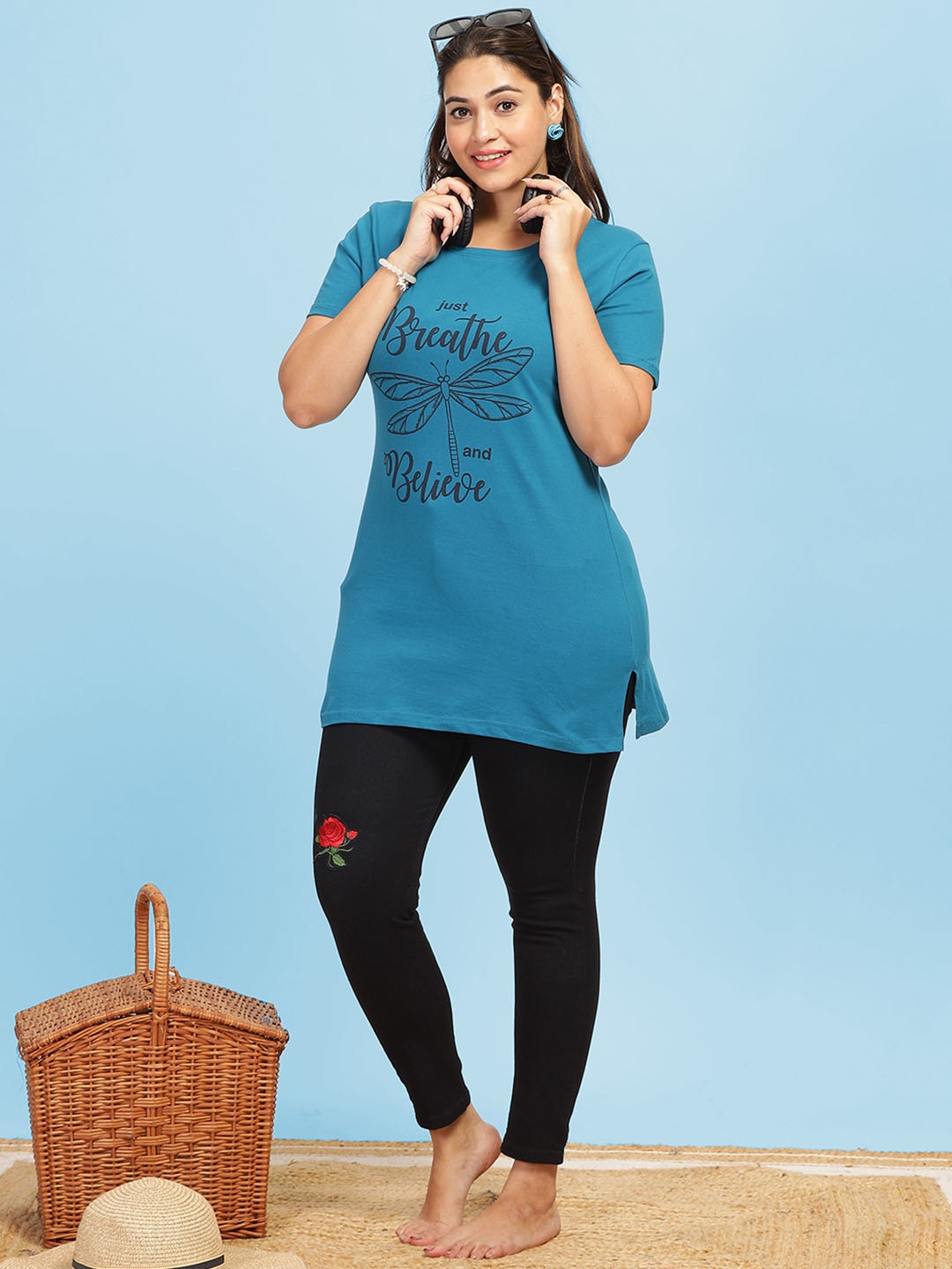 

9shines Label Printed Cotton Lounge T-shirt, Blue