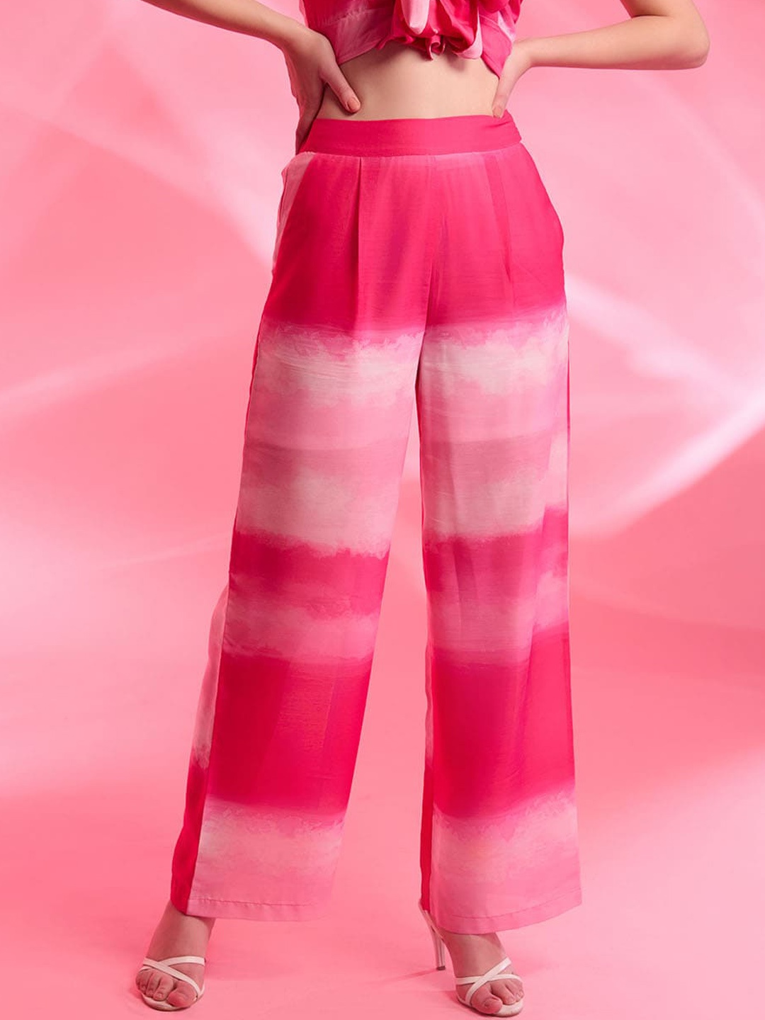 

Kazo Women Ombre Printed High-Rise Easy Wash Trousers, Pink