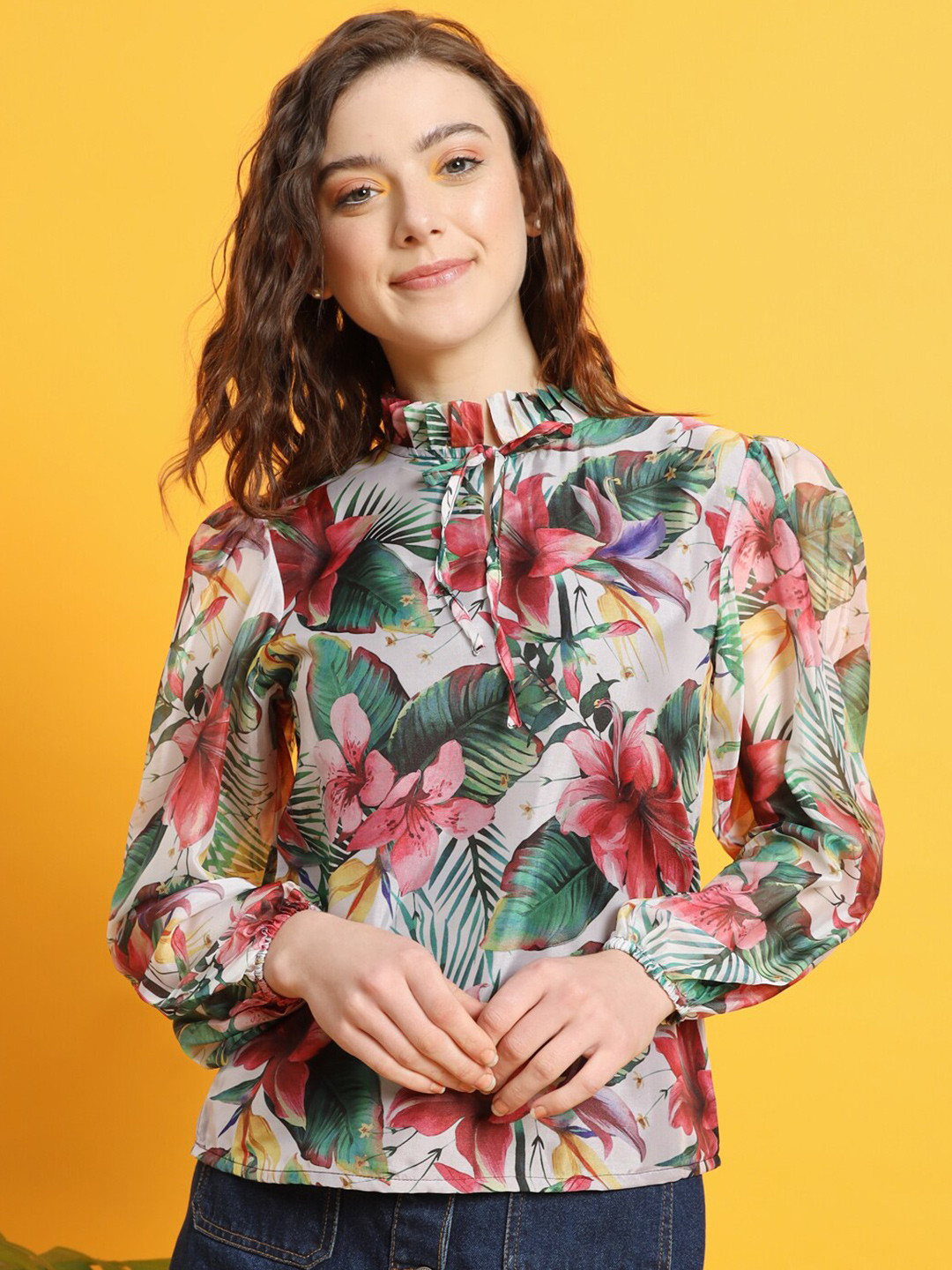 

The Dry State Tie-Up Neck Floral Print Top, Green