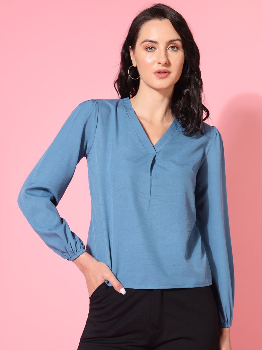 

The Dry State V-Neck Cuffed Sleeves Top, Blue