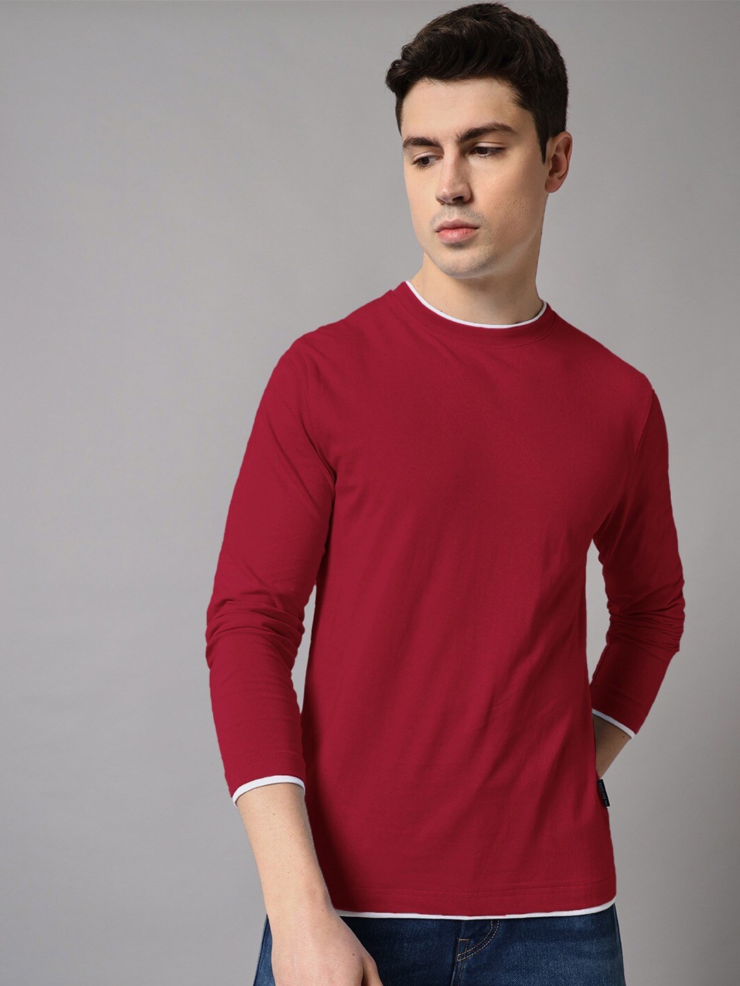 

The Dry State Round Neck Long Sleeves Cotton T-shirt, Maroon