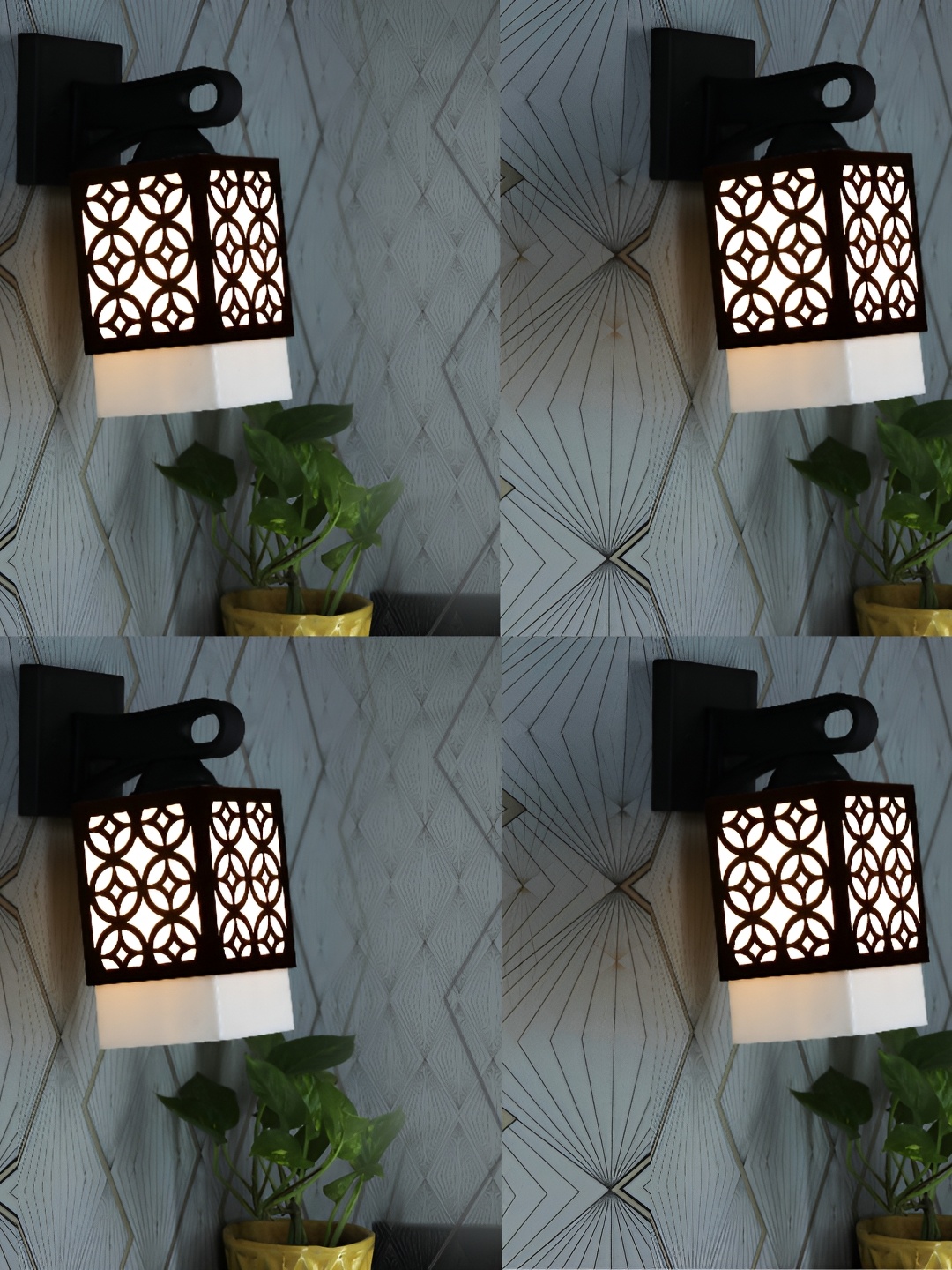 

1ST TIME White & Brown 4 Pieces Wooden Traditional Square Shaped Wall Lamps