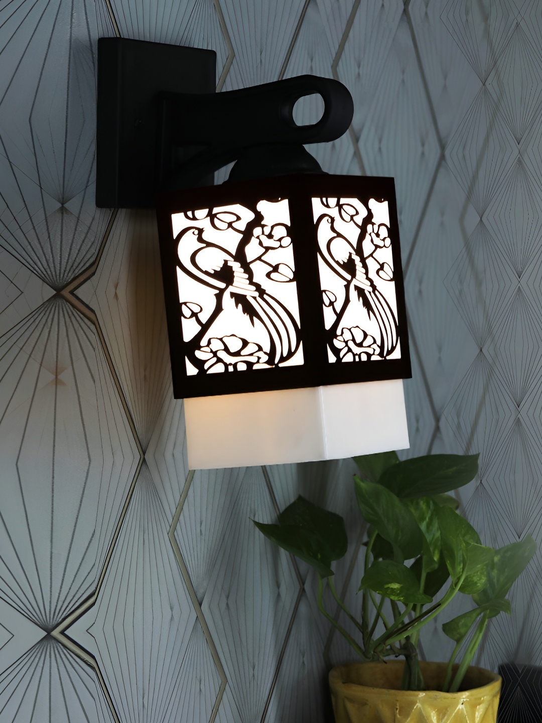 

1ST TIME White & Brown Textured Wooden Traditional Square Shaped Wall Lamp