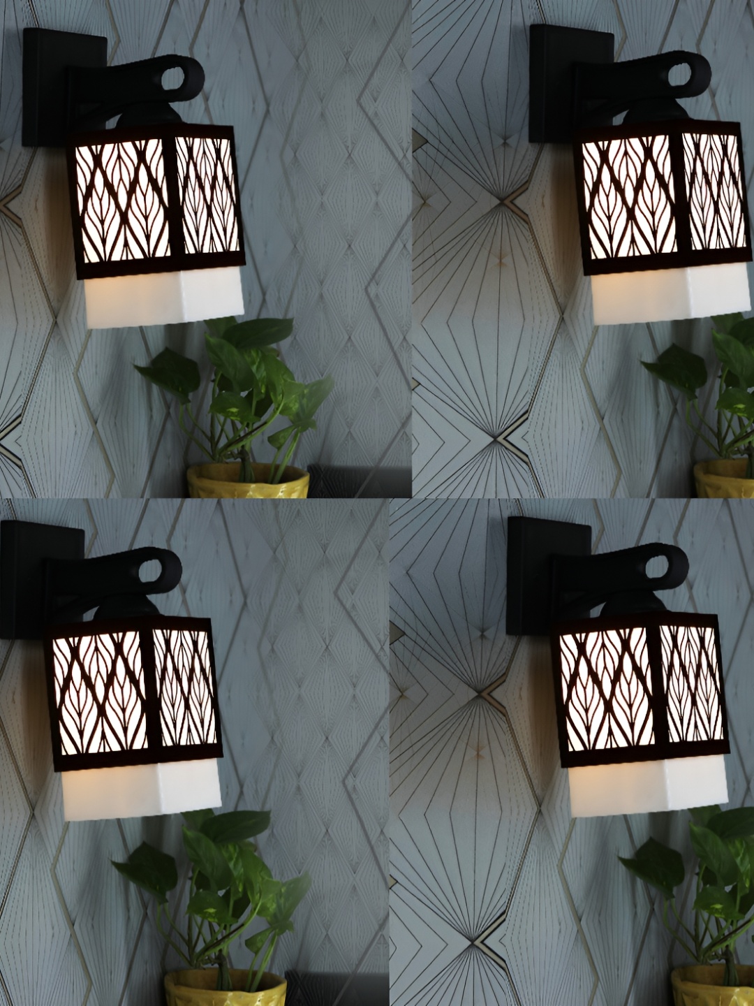 

1ST TIME White & Brown 4 Pcs Wooden Contemporary Square Shaped Wall Lamp