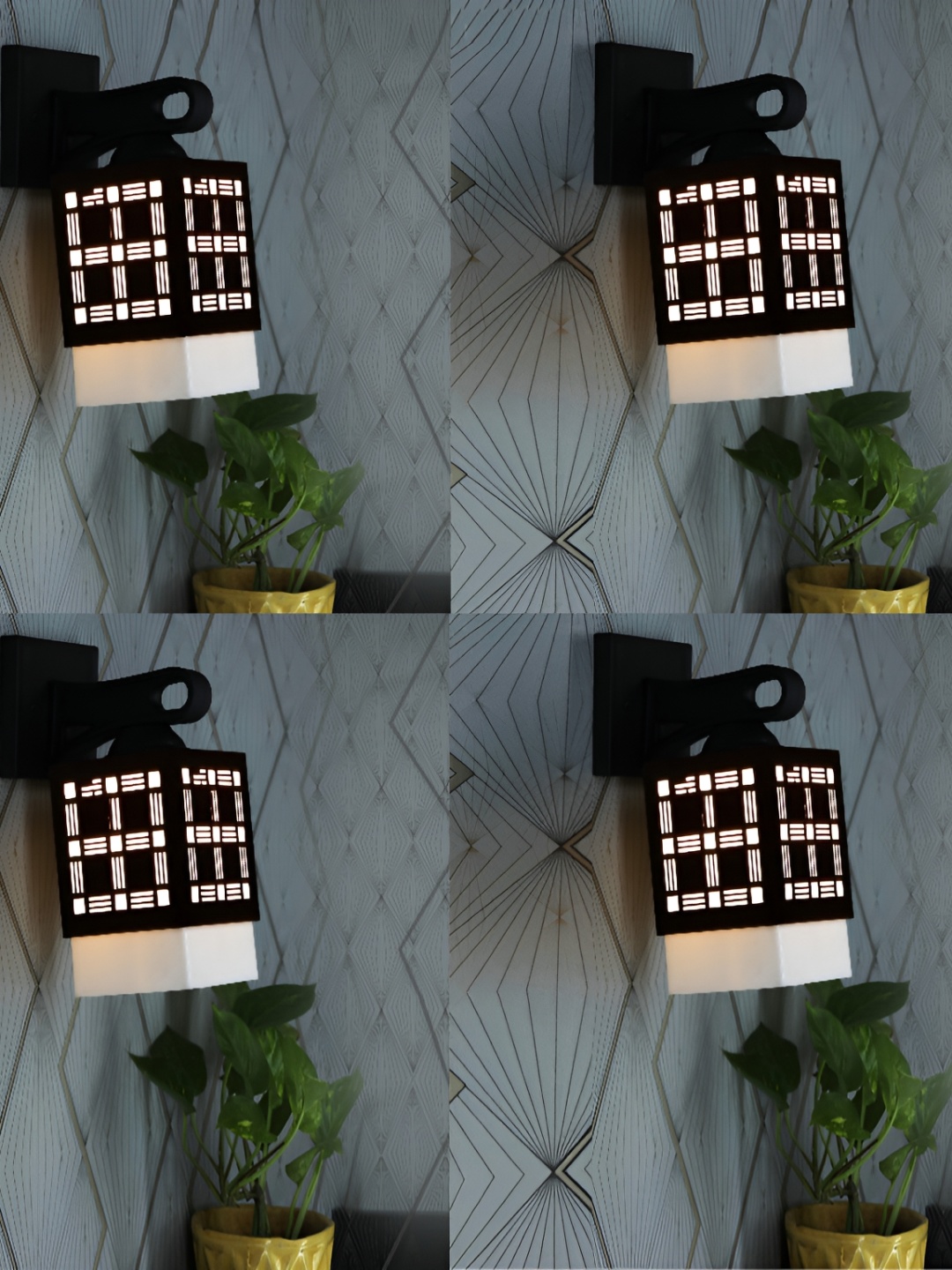 

1ST TIME White & Brown 4 Pcs Textured Wooden Traditional Square Shaped Wall Lamp