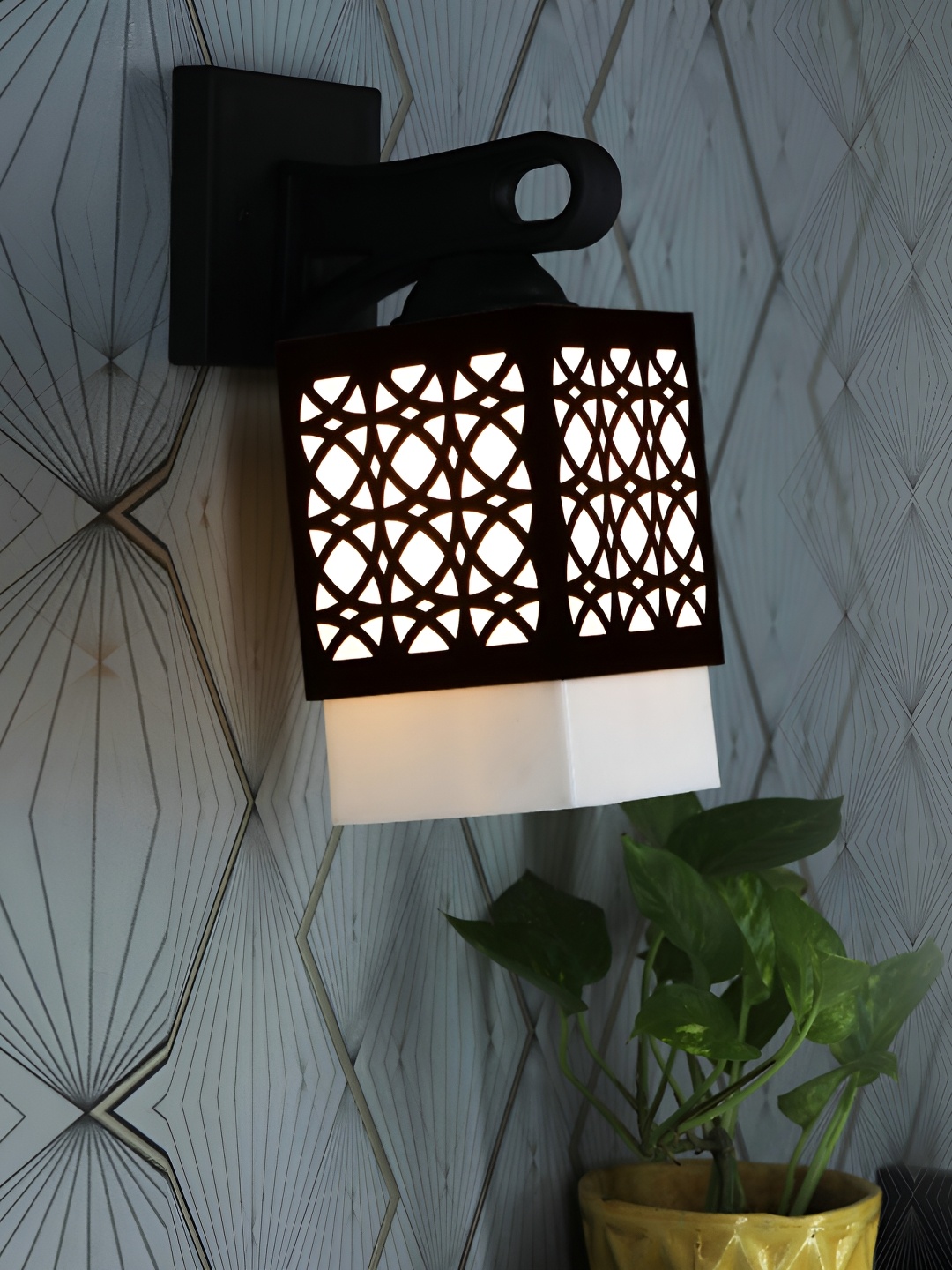 

1ST TIME White & Black Textured Wooden Square Shaped Contemporary Wall Lamp