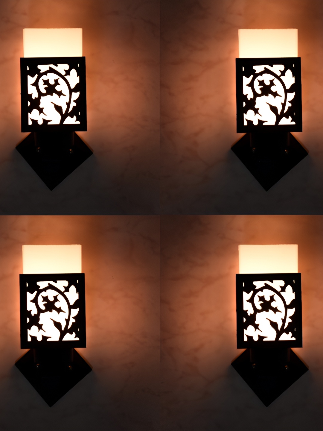 

1ST TIME White & Brown 4 Pieces Wooden Traditional Square Shaped Wall Lamps