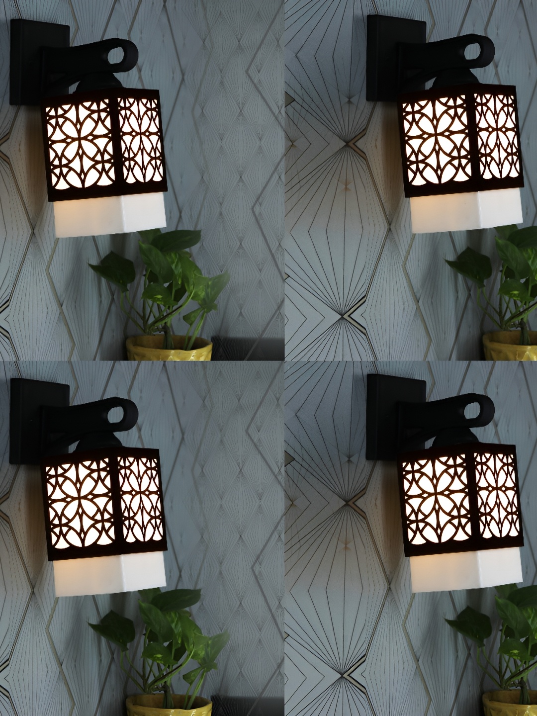 

1ST TIME White & Black 4 Pieces Wood Traditional Square Shaped Wall Lamp