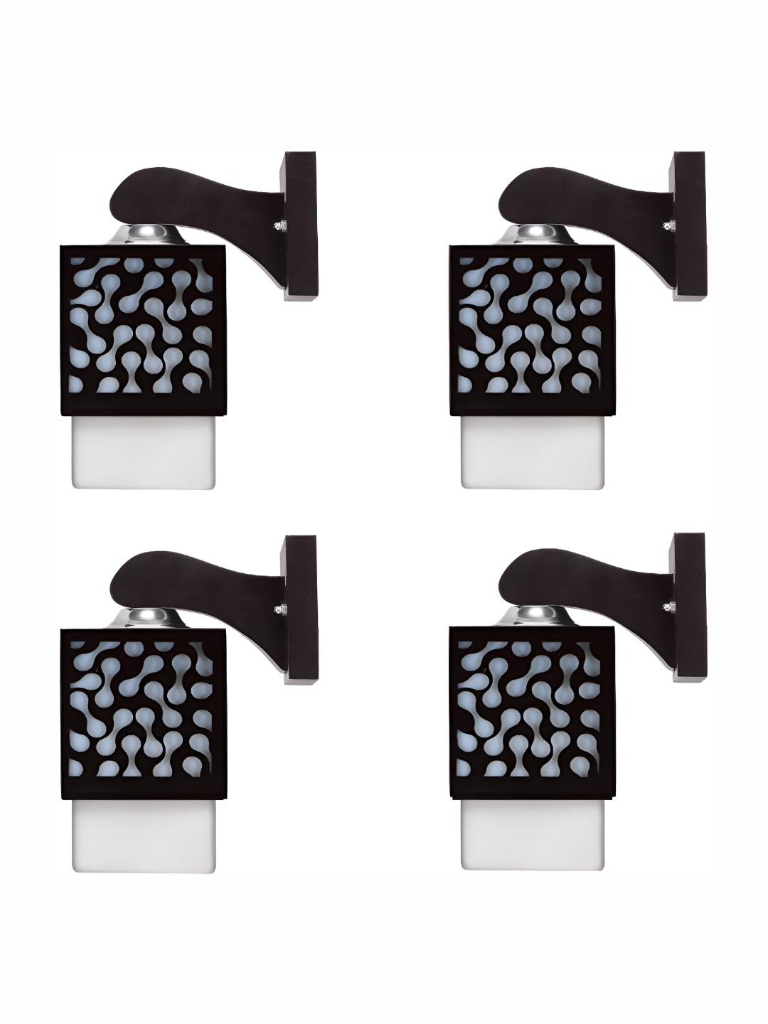 

1ST TIME White & Black 4 Pcs Textured Wooden Traditional Square Shaped Wall Lamps