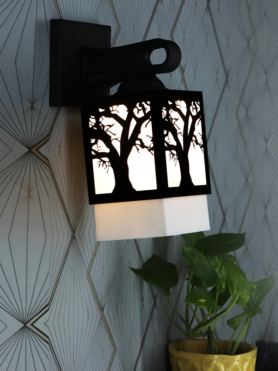 

1ST TIME Black & White Textured Wood Traditional Square Shaped Wall Lamp