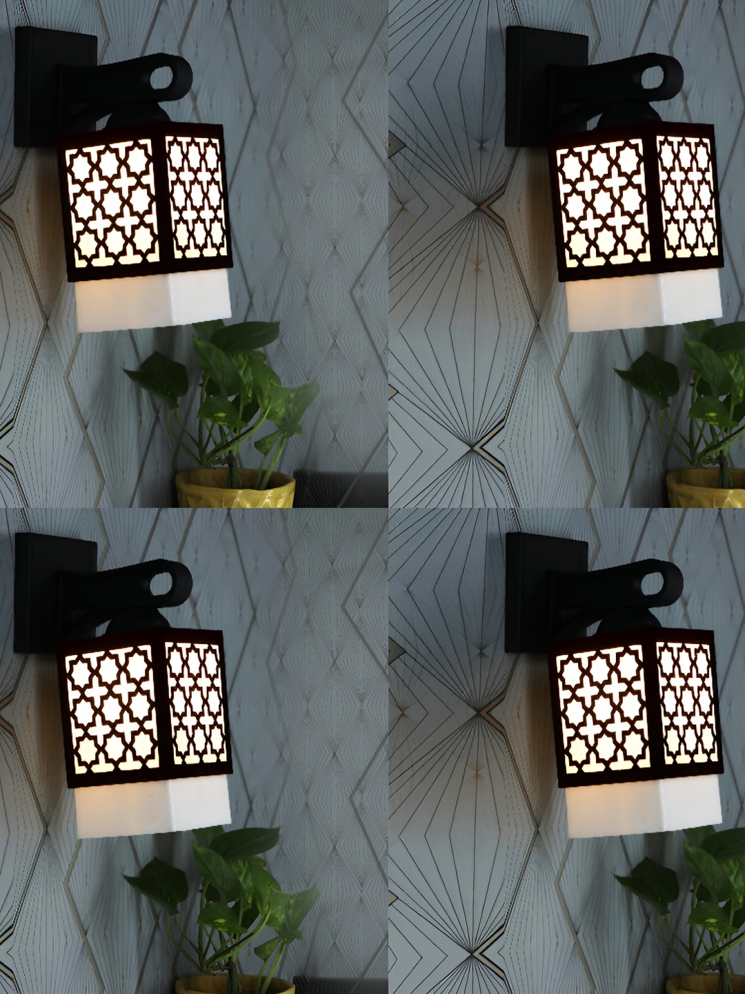 

1ST TIME White & Black 4 Pcs Wooden Contemporary Square Shaped Wall Lamp