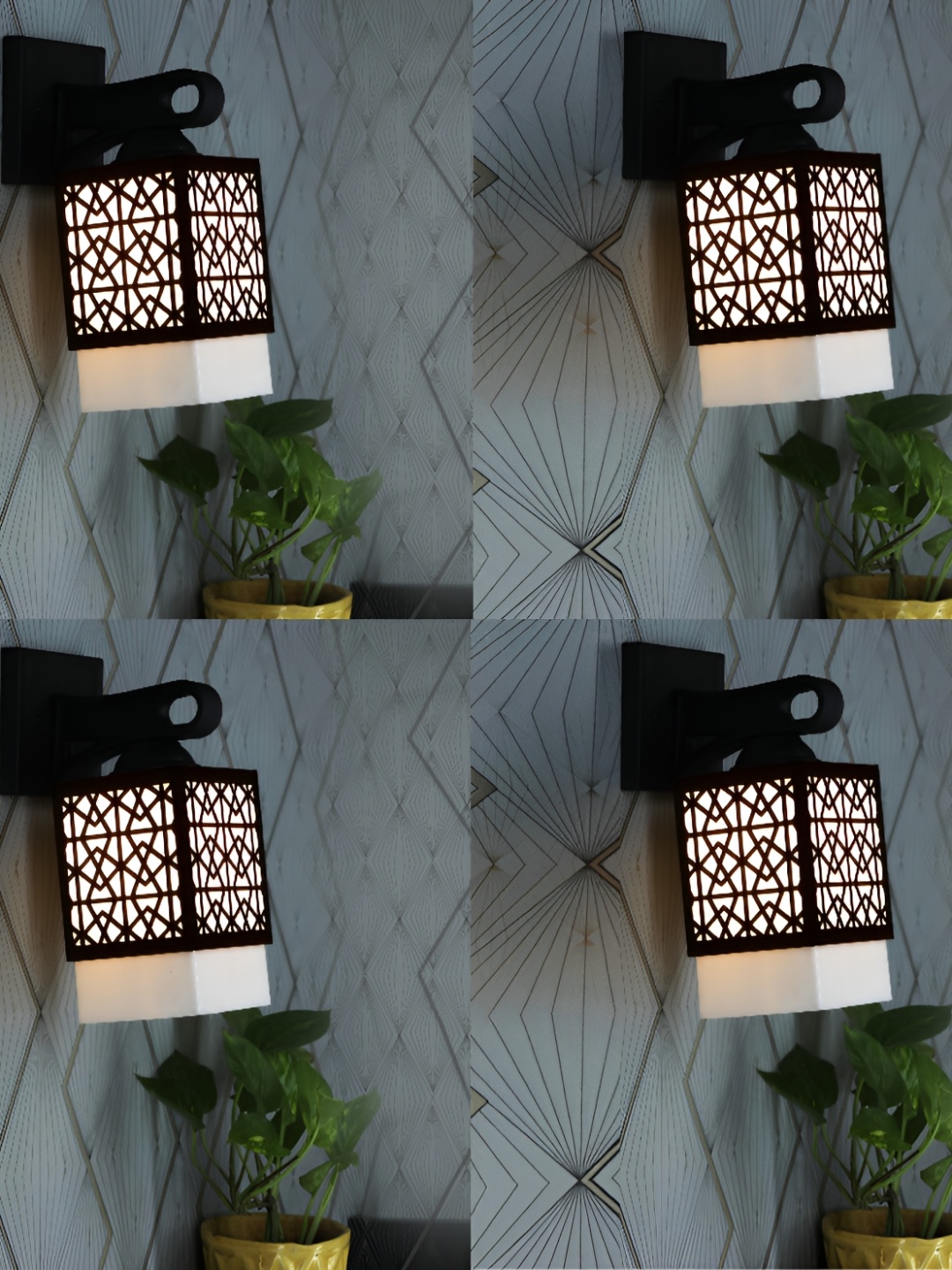 

1ST TIME White & Brown 4 Pcs Textured Wooden Contemporary Square Shaped Wall Lamp