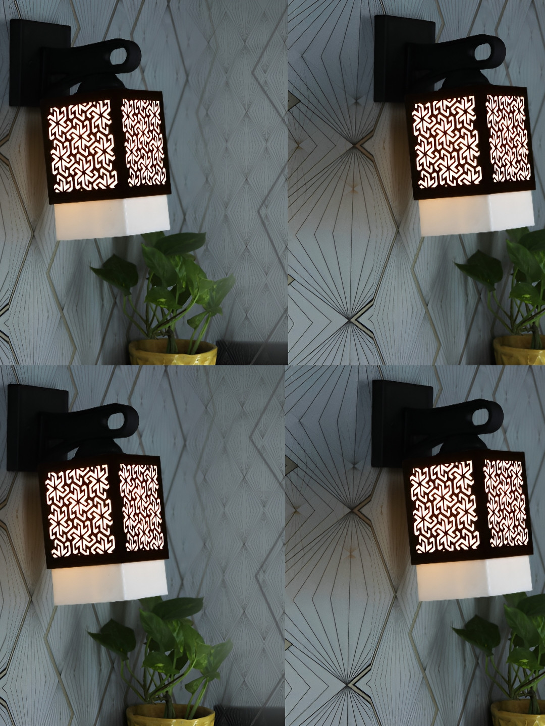 

1ST TIME Black & White 4 Pieces Textured Square Shaped Wooden Wall Lamps