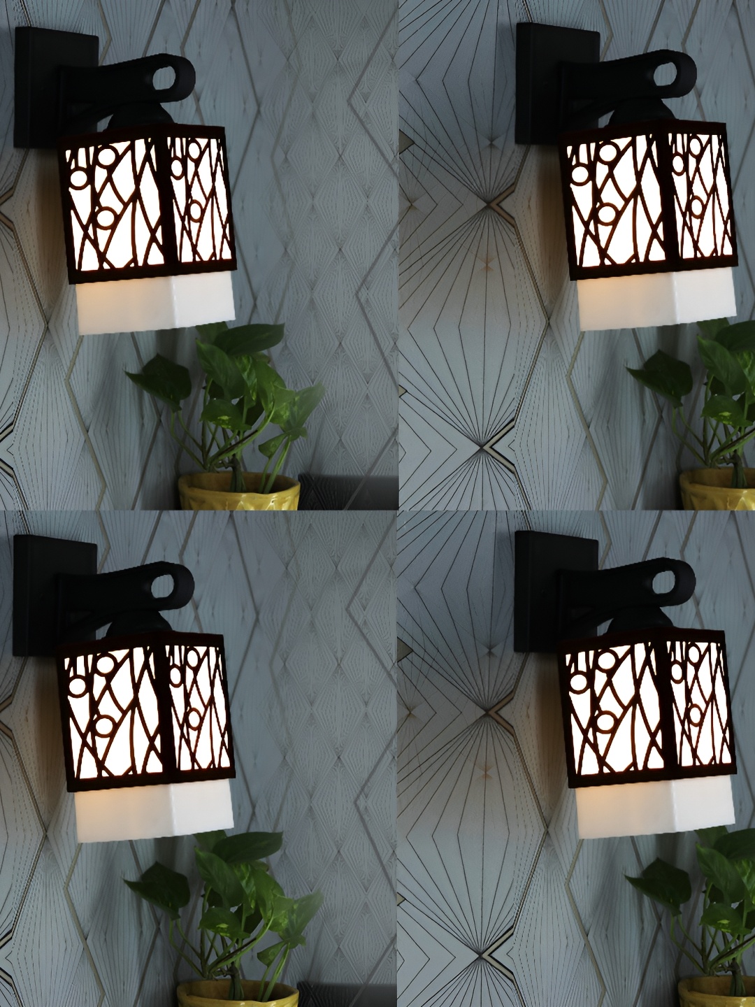 

1ST TIME White & Black 4 Pieces Textured Wood Traditional Square Shaped Wall Lamp