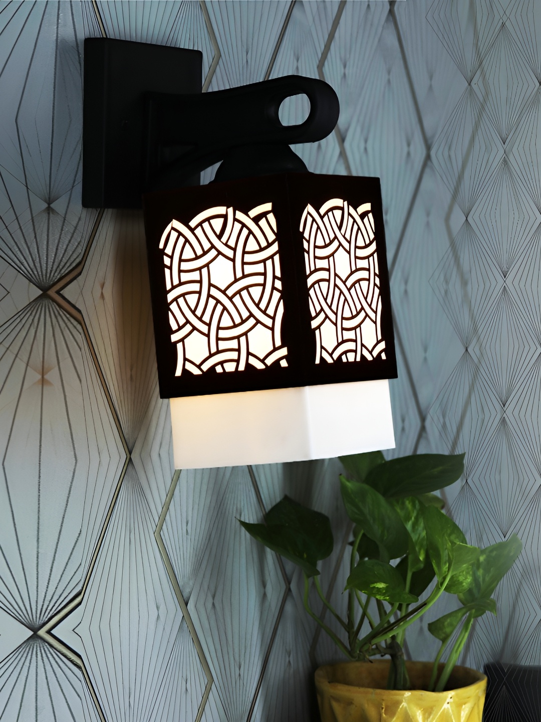 

1ST TIME White & Brown Textured Wooden Contemporary Square Shaped Wall Lamp