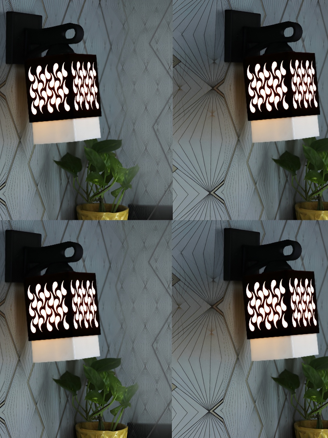 

1ST TIME White & Black 4 Pieces Textured Wooden Contemporary Wall Lamps