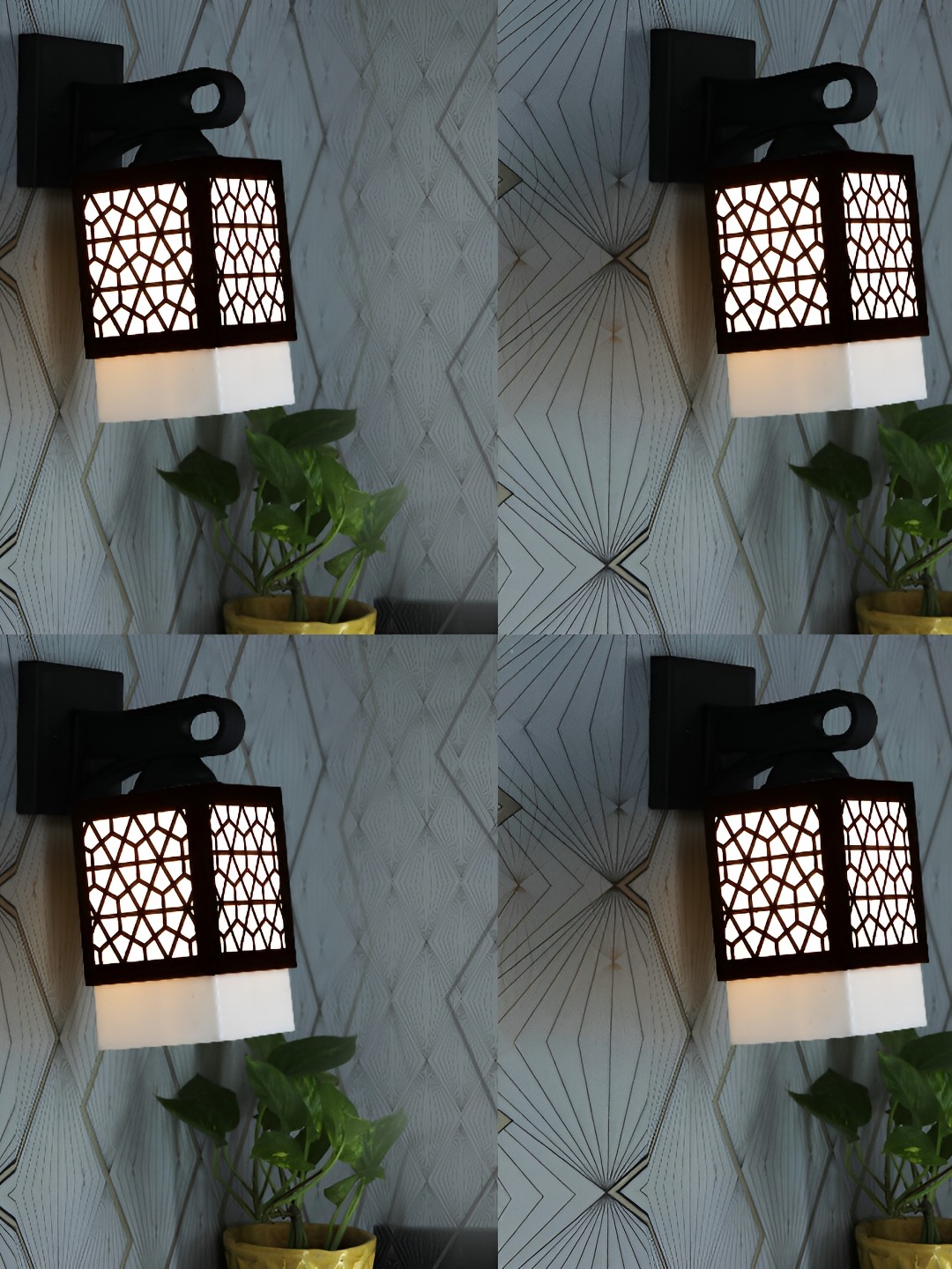 

1ST TIME White & Black Textured 4 Pcs Wooden Contemporary Square Shaped Wall Lamp