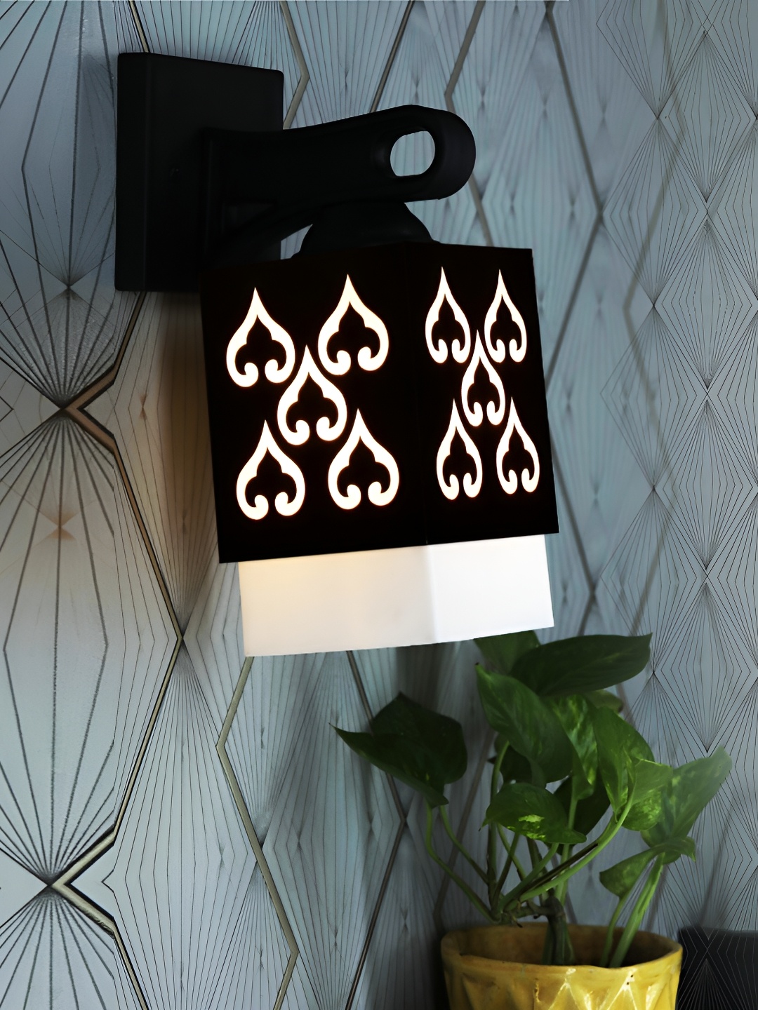 

1ST TIME White & Black Textured Wood Traditional Square Shaped Wall Lamp