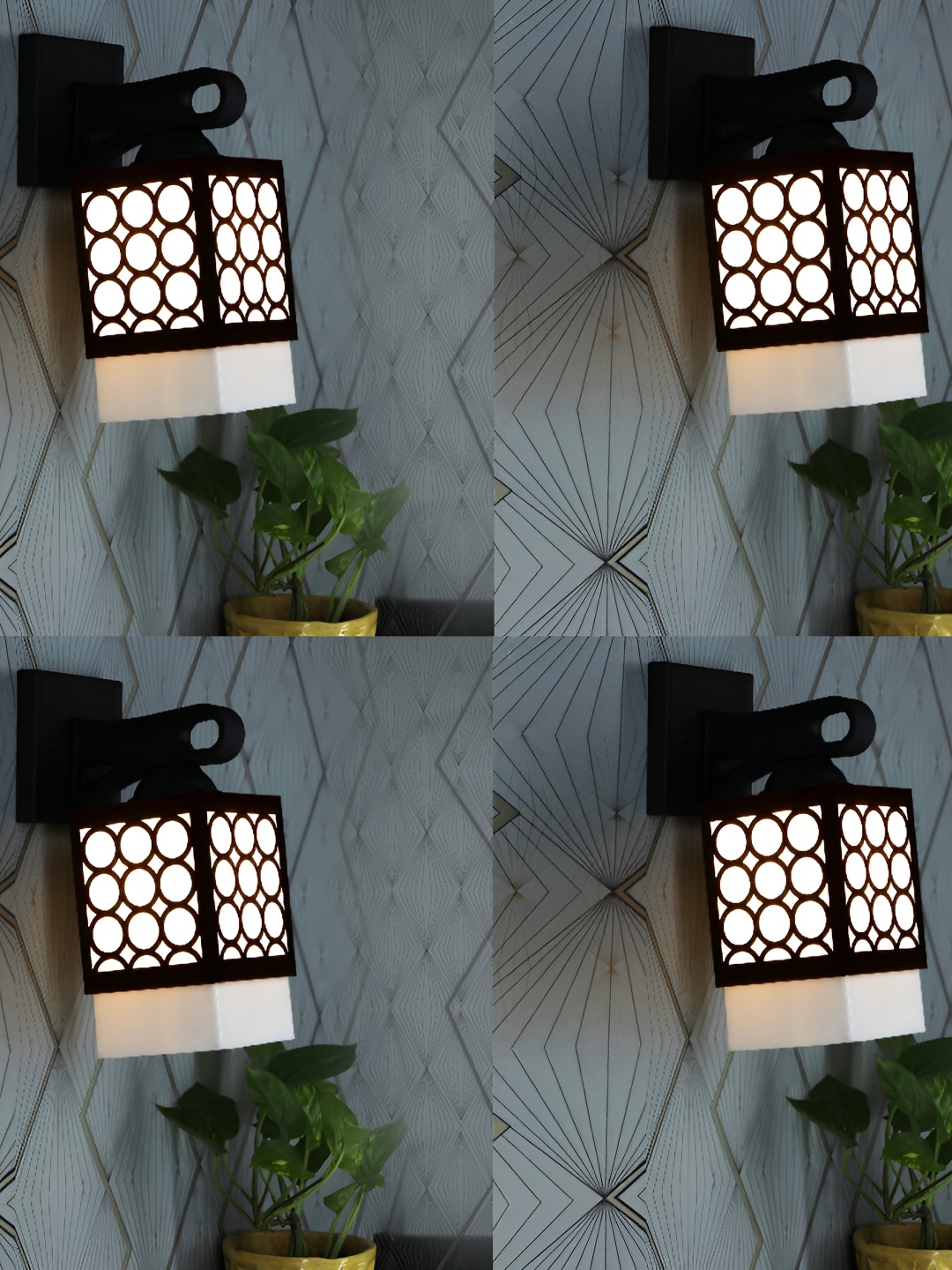 

1ST TIME Brown & White 4 Pcs Textured Wooden Contemporary Square Shaped Wall Lamps