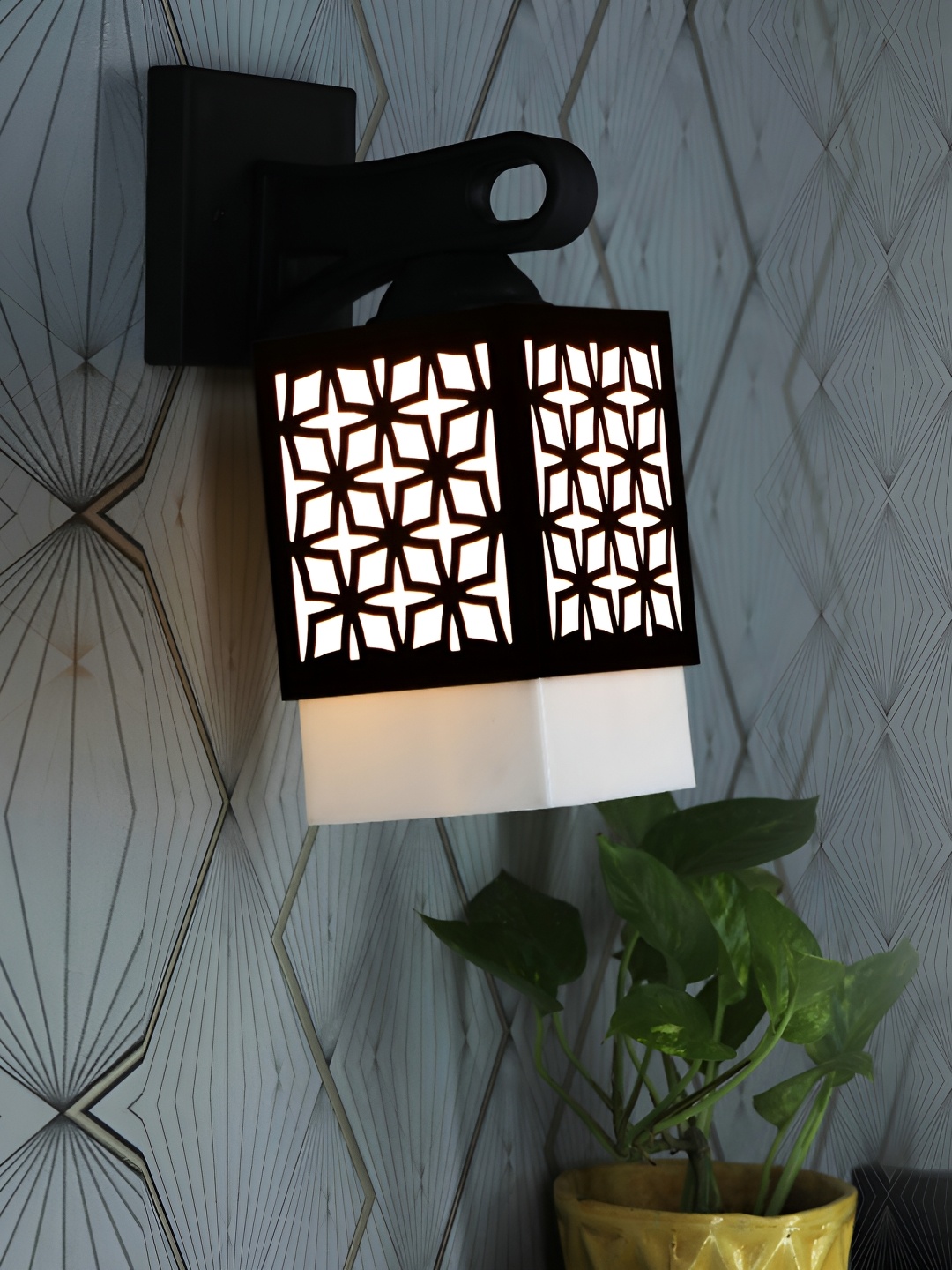 

1ST TIME White & Black Textured Wood Traditional Square Shaped Wall Lamp